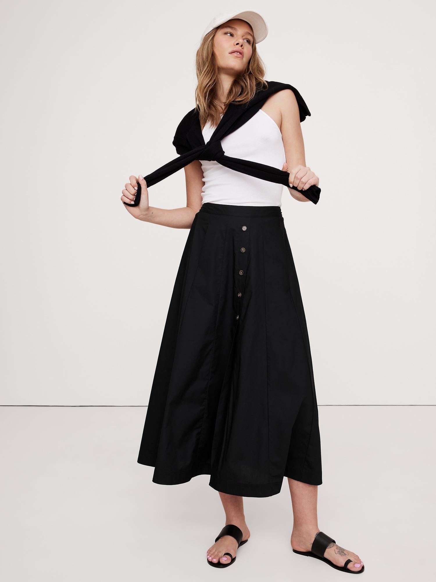 Cotton Poplin Button-Down Long Midi Skirt Product Image