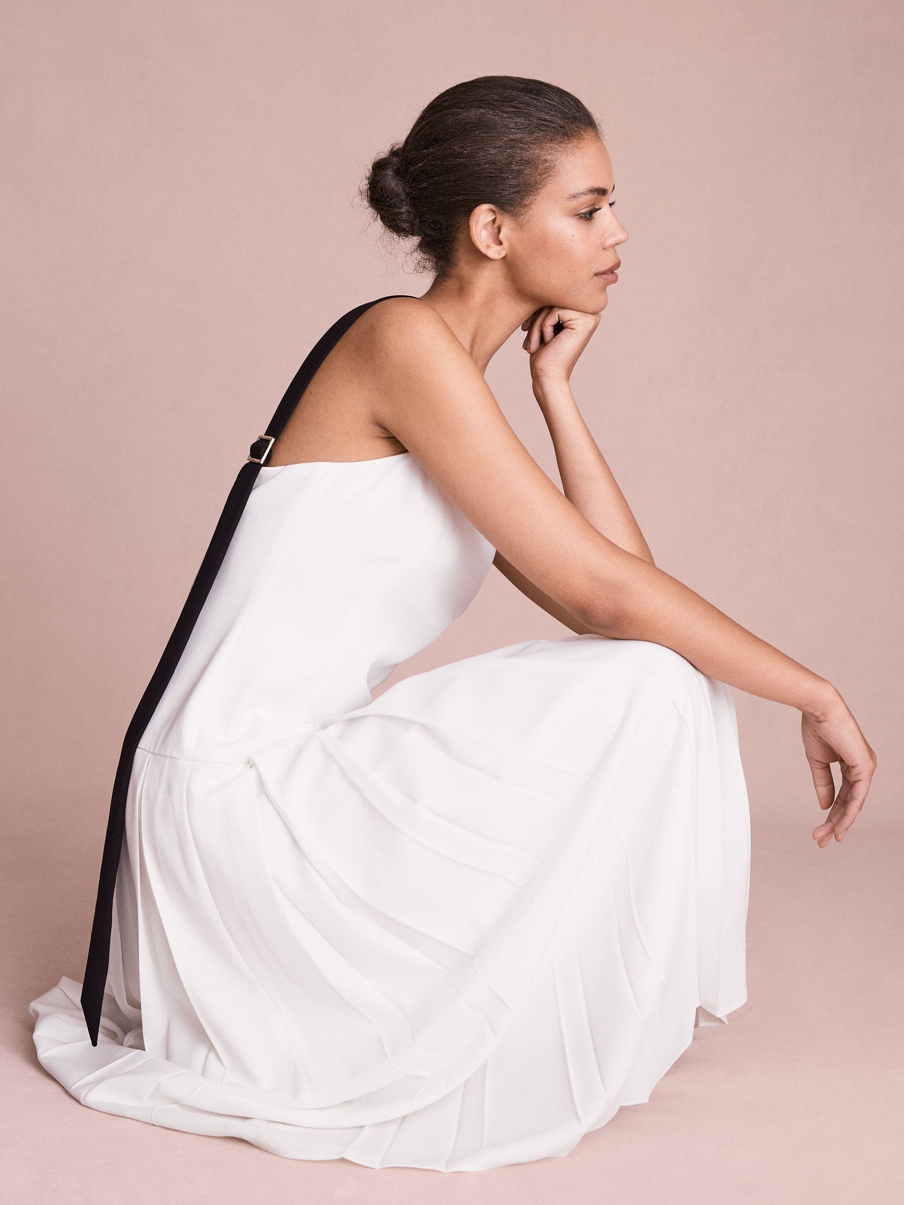 Florere Pleated Strappy Midi Dress in Off White Product Image
