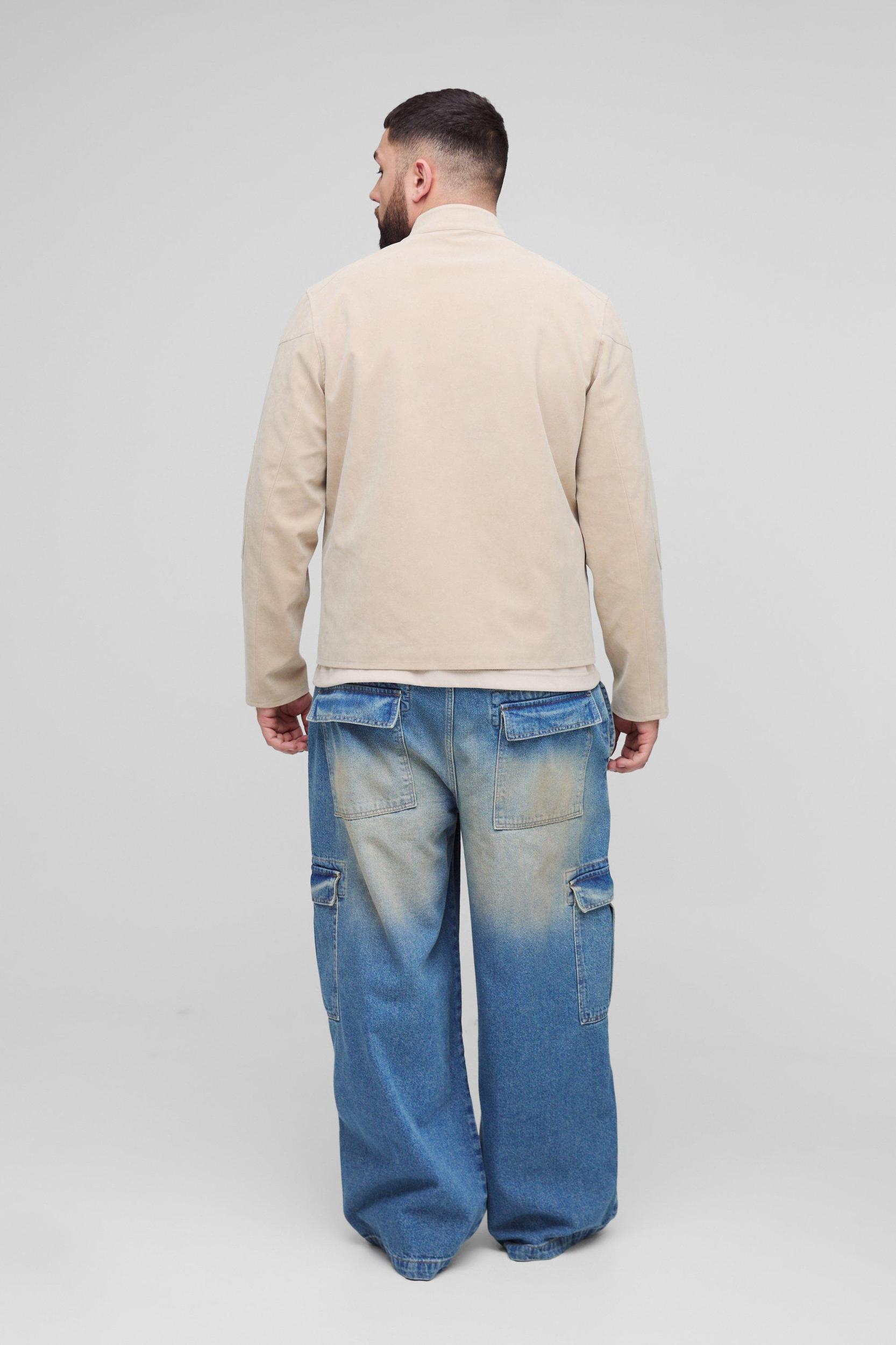 Plus Pleat Knee Baggy Cargo Jeans | boohooMAN USA Product Image