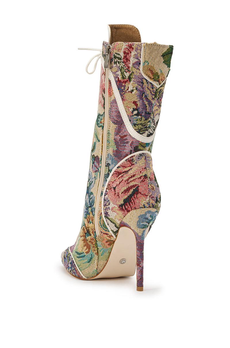 AKIRA GOLD ZOLA MULTI FLORAL STILETTO BOOTIE Product Image
