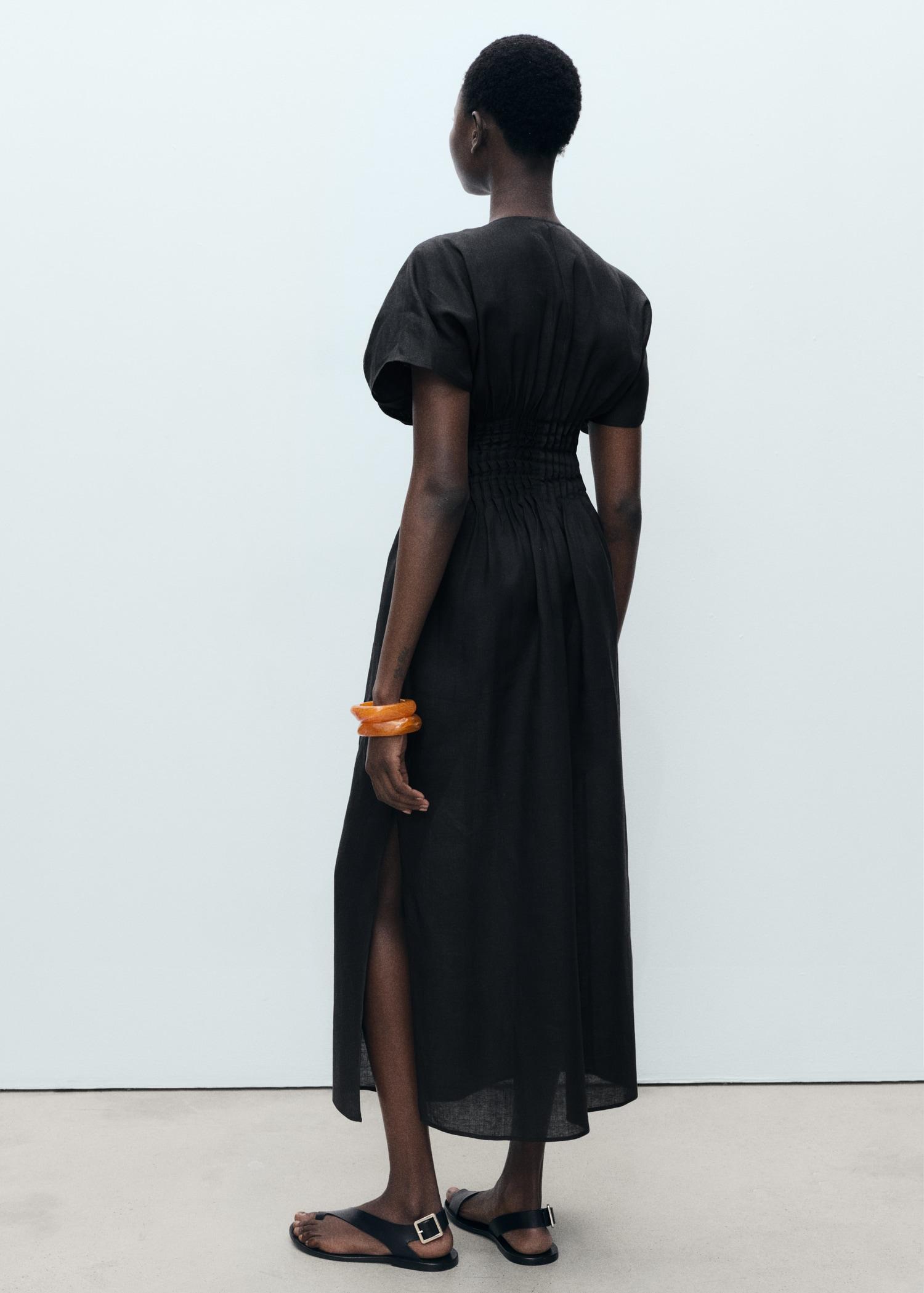 Long linen dress with gathered panel - Women | MANGO USA Product Image