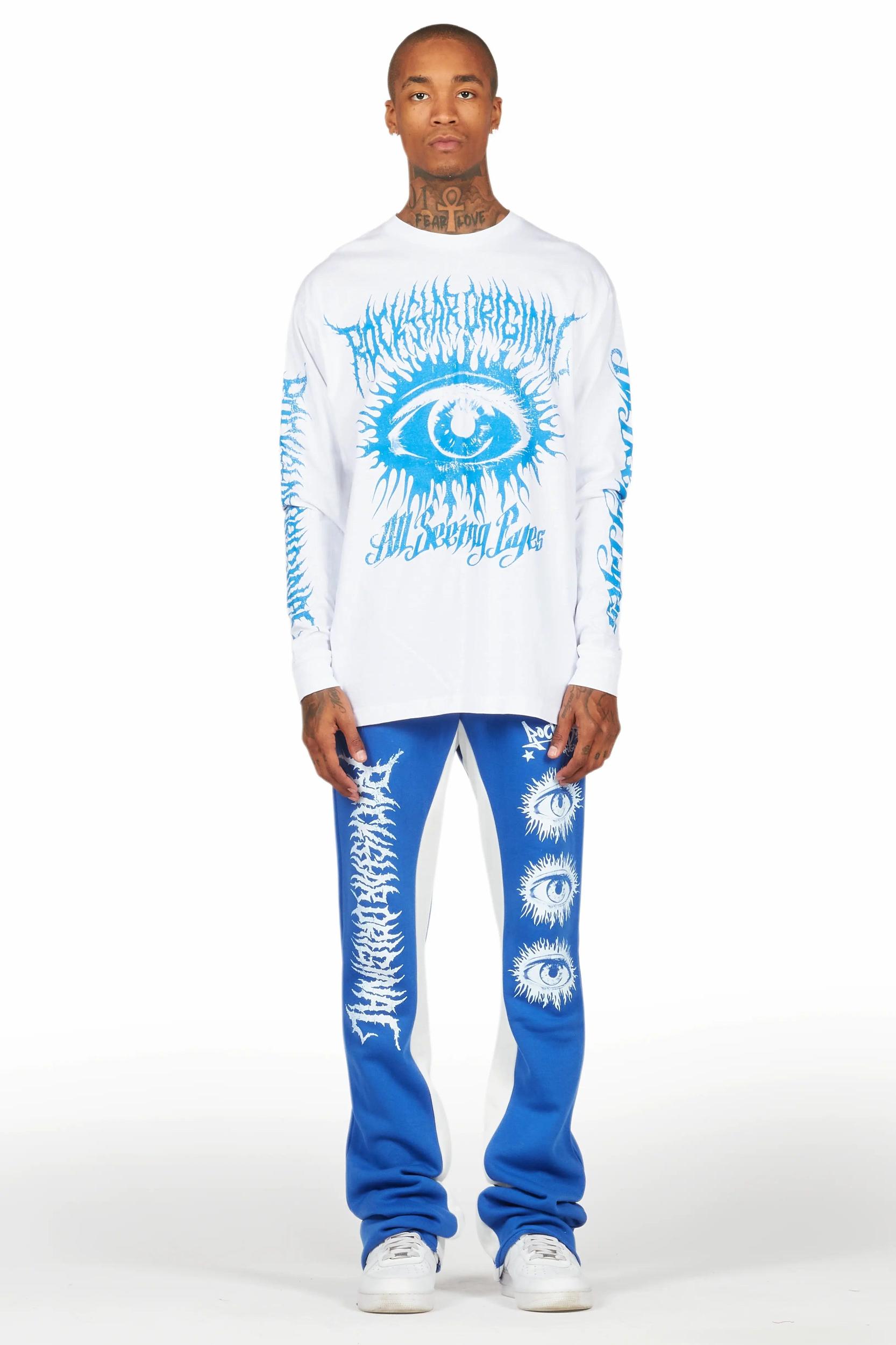 All Seeing Eyes White/Royal Long Sleeve T-Shirt/Baggy Pant Set Male Product Image