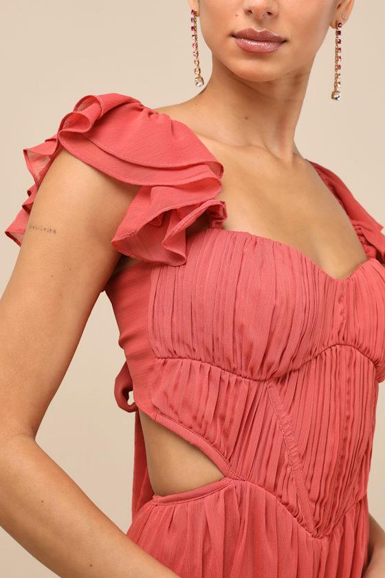 Mio Rusty Rose Pleated Tie-Back Midi Dress Product Image