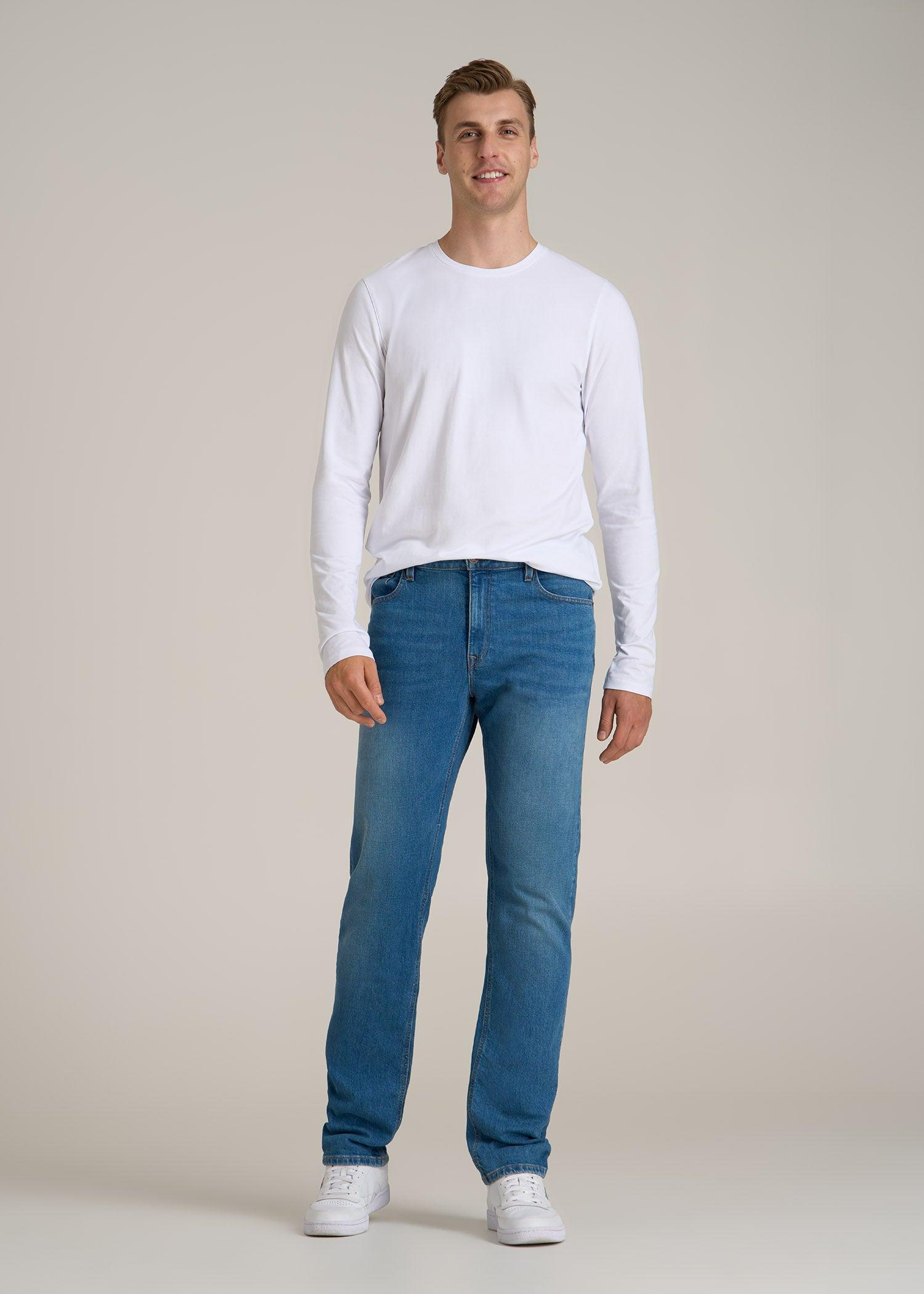 The Essential Modern Fit Crewneck Long Sleeve Tee for Tall Men in White Male Product Image