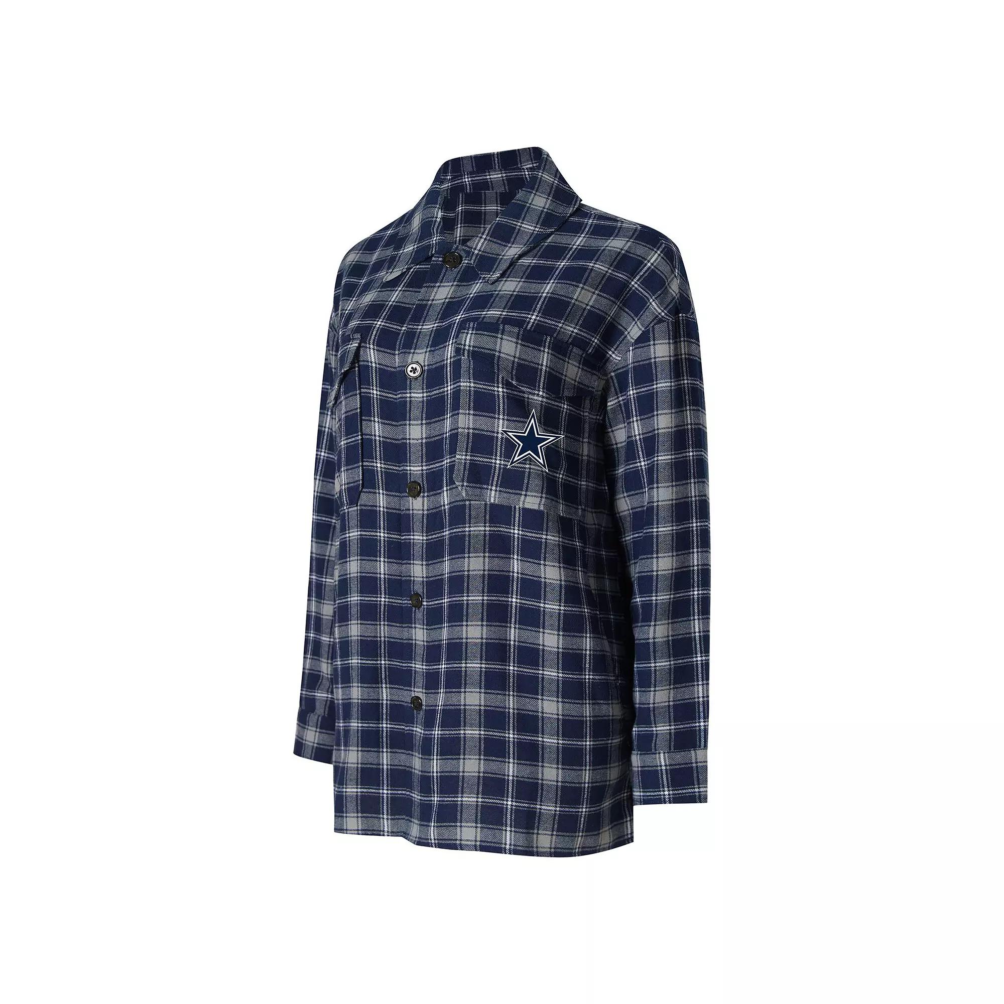 Women's Concepts Sport Navy Dallas Cowboys Arctic Boyfriend Flannel Nightshirt, Size: Large, Blue Product Image