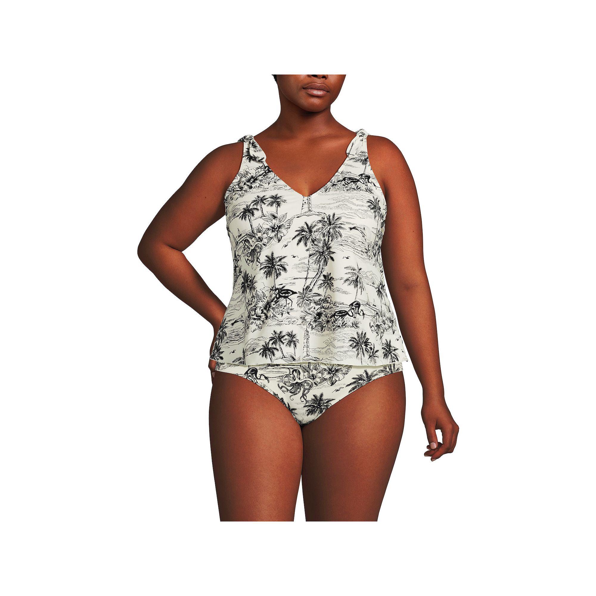 Plus Size Lands' End Tie Shoulder Flutter Tankini Top, Women's, Size: 22 W, Green White Floral Product Image
