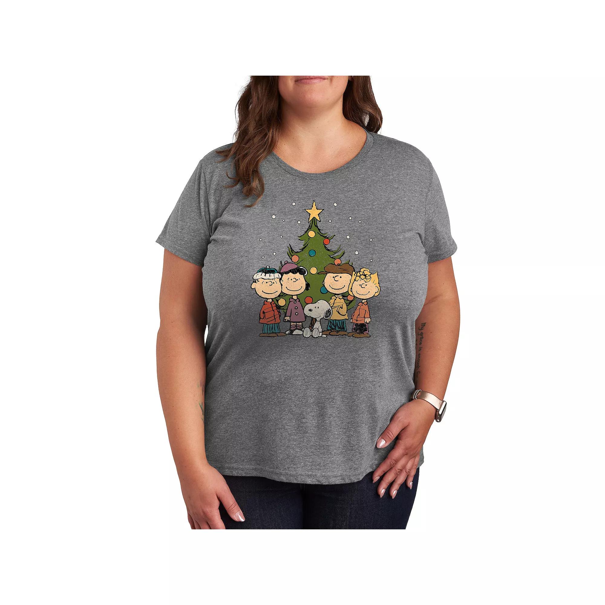 Plus Peanuts Christmas Group Graphic Tee, Women's, Size: 3XL, Grey Gray Product Image