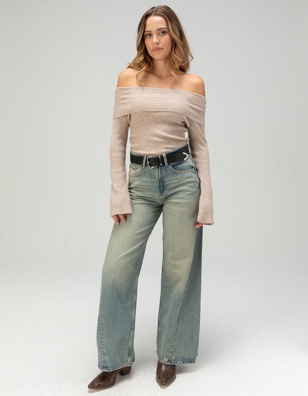 ONLY Jay Off The Shoulder Womens Long Sleeve Top - LIGHT BROWN Product Image