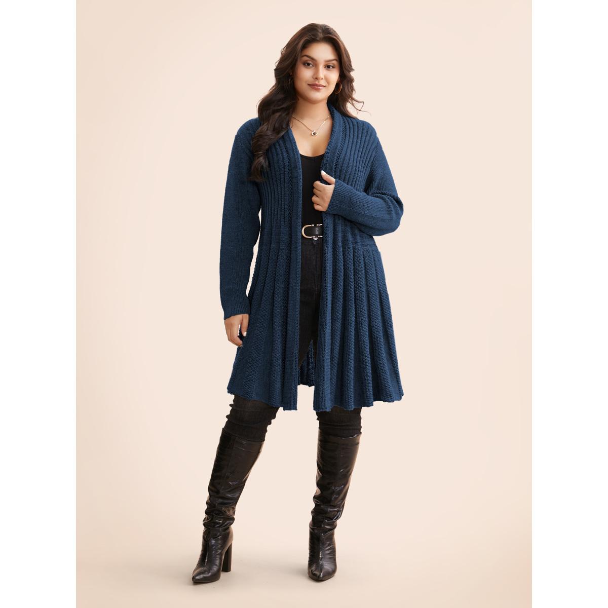 Plus Size Plain Textured Kimono Collar Cardigan Deepred Women Timeless Loose Long Sleeve Elegant Cardigans BloomChic 12/L Product Image