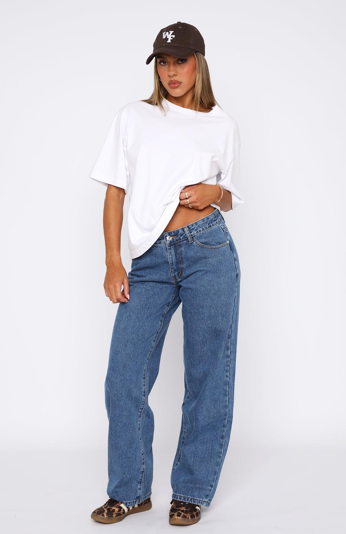 Bring The Style Low Rise Wide Leg Jeans Admiral Blue Product Image