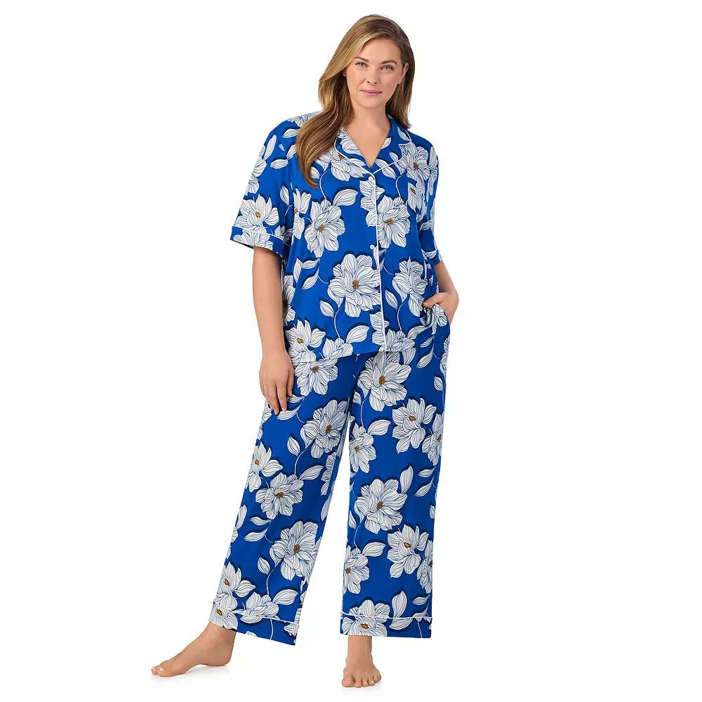 Plus Size Draper James 2-Piece Cozy Elbow Sleeve Notch Pajama Top and Pajama Pants Set, Women's, Size: 2XL, Blue Magnolia Shadows Product Image