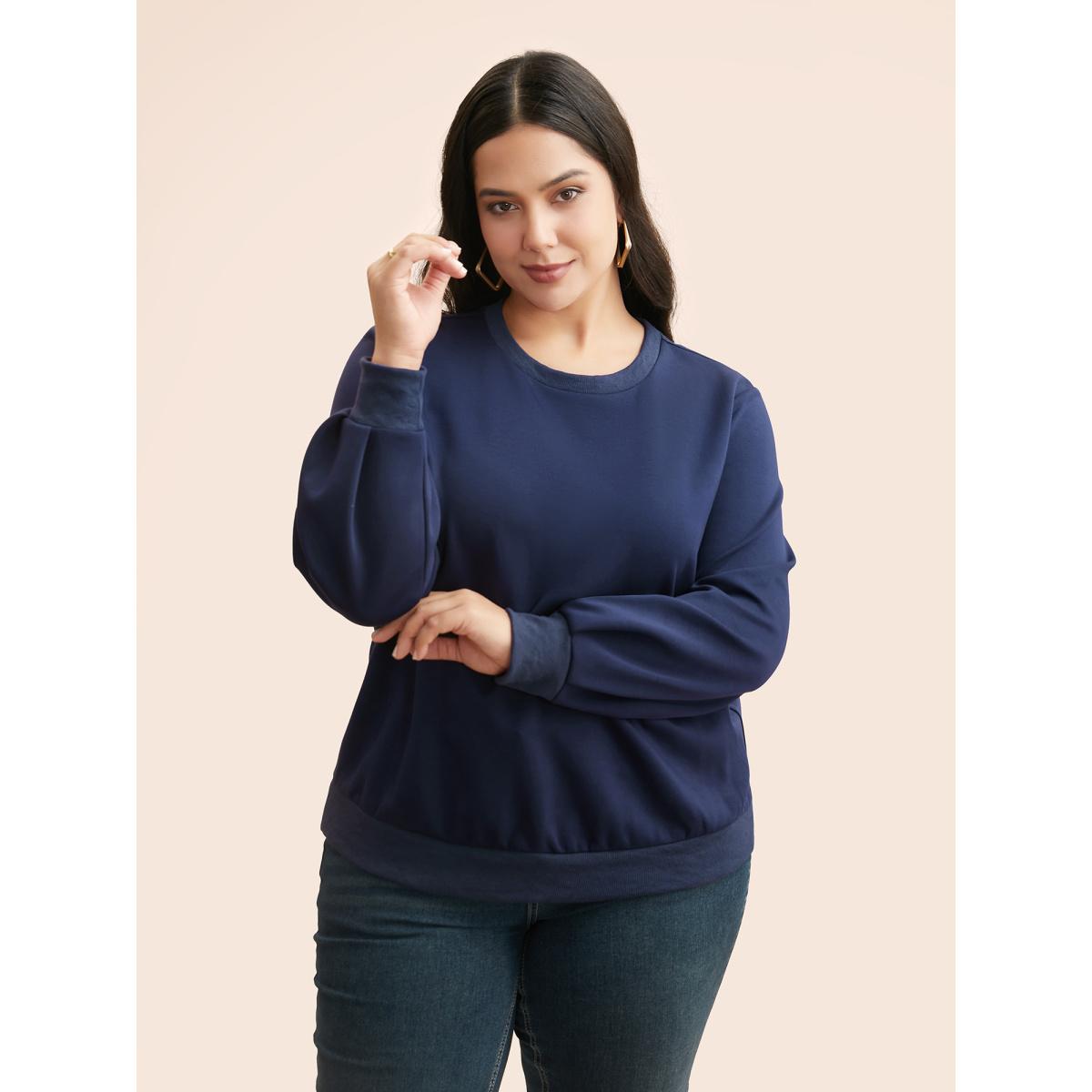 Plus Size Supersoft Essentials Cut Out Sweatshirt Women Navy Casual Patchwork Round Neck Everyday Sweatshirts BloomChic 14-16/1X Product Image
