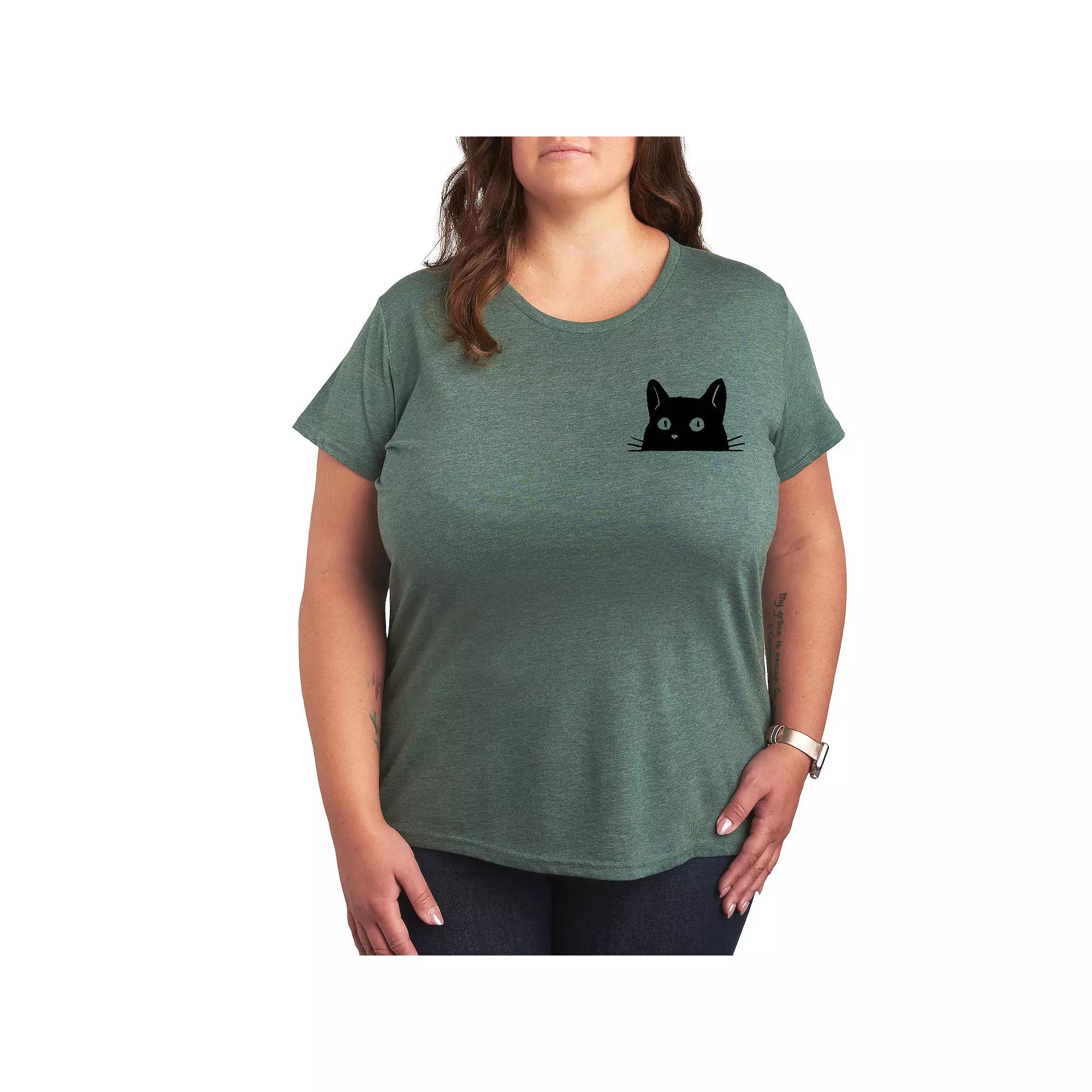 Plus Cat Peeking Left Chest Graphic Tee, Women's,  Product Image