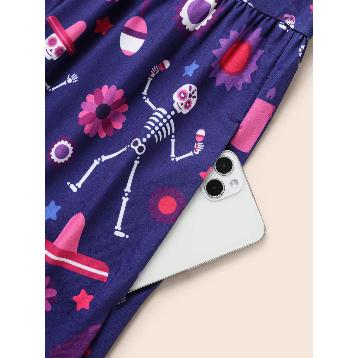 Plus Size Musical Skeleton Waist-Cinching Dress DarkBlue Women Cocktail Non Party Curvy Bloomchic 12/L Product Image