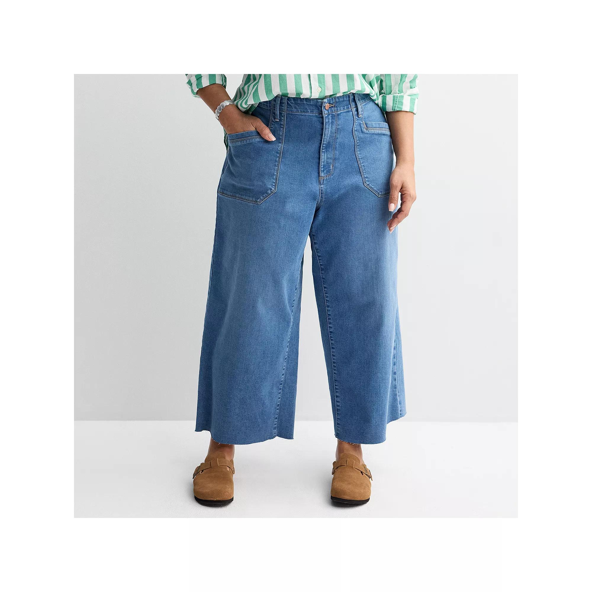 Plus Size Sonoma Goods For Life® Raw Hem Ankle Wide Leg Jeans, Women's, Size: 18 W, Medium Blue Product Image