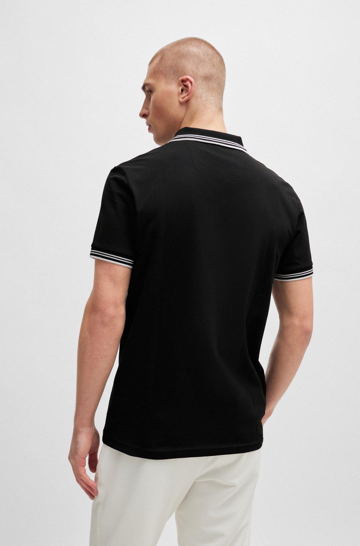 BOSS - Stretch-cotton slim-fit polo shirt with branding - Black Product Image