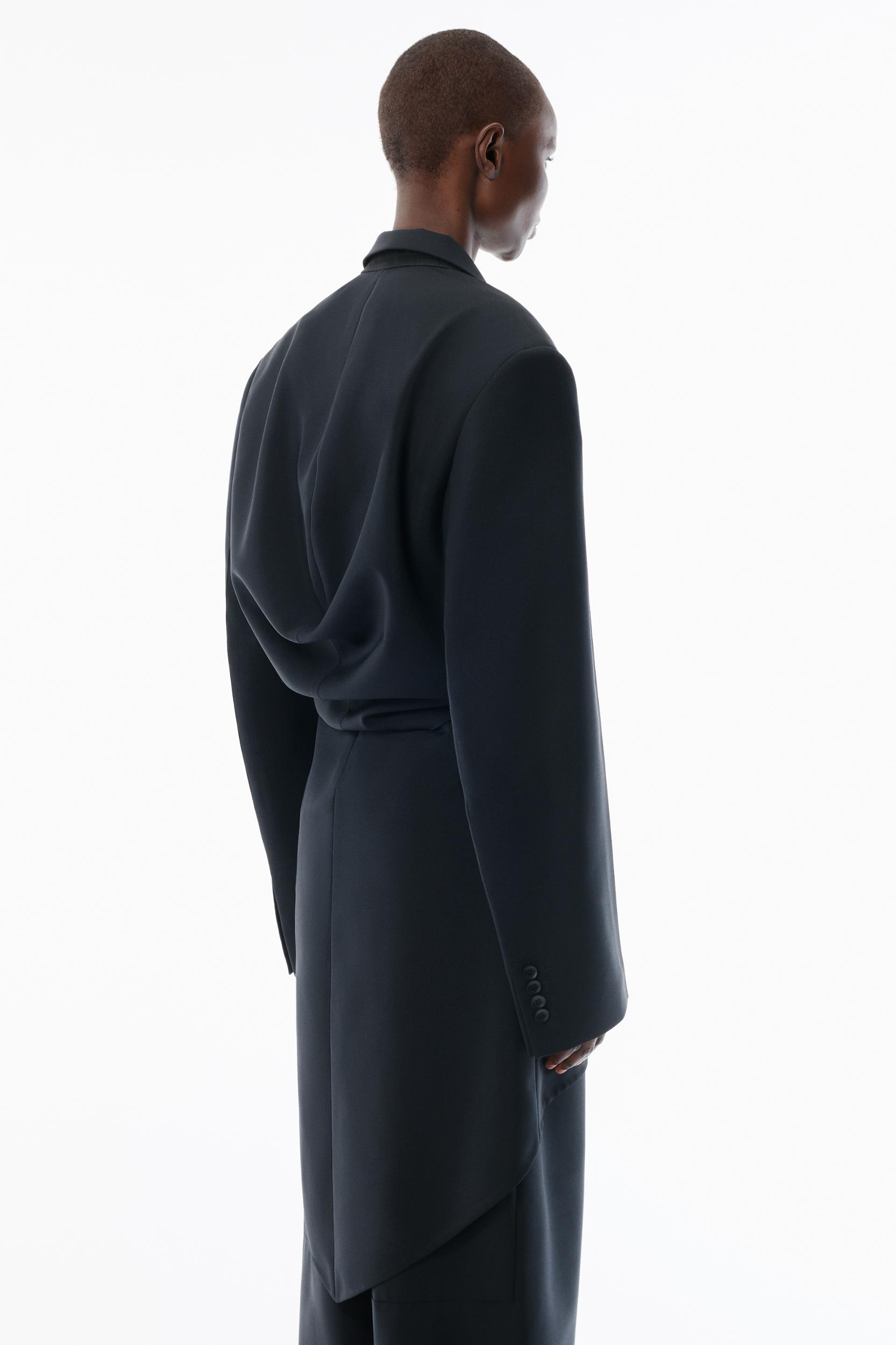 Black Wool Mohair Draped Jacket Product Image