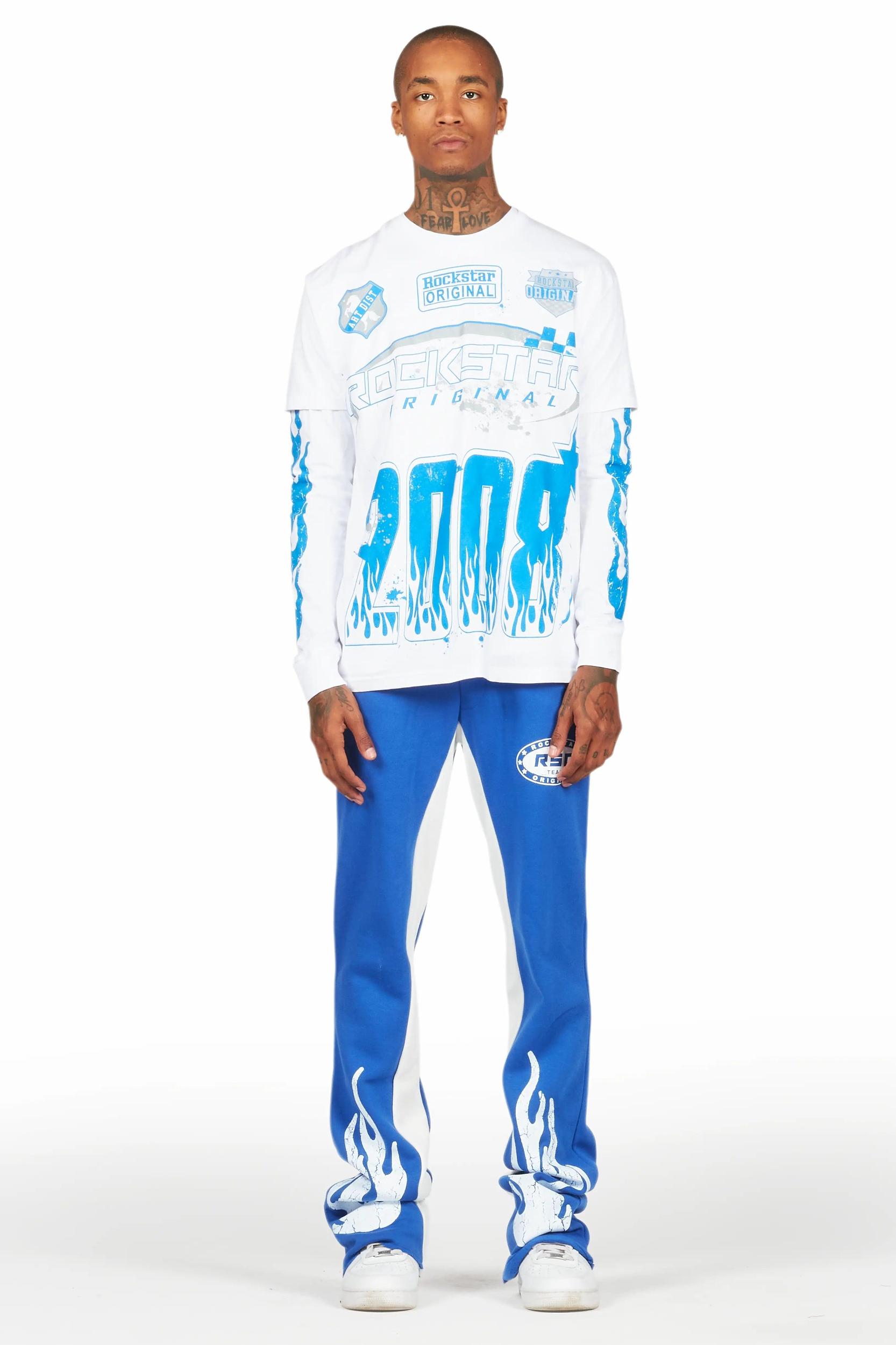 Amos White/Royal Double Layer T-Shirt/Stacked Baggy Pant Set Male Product Image