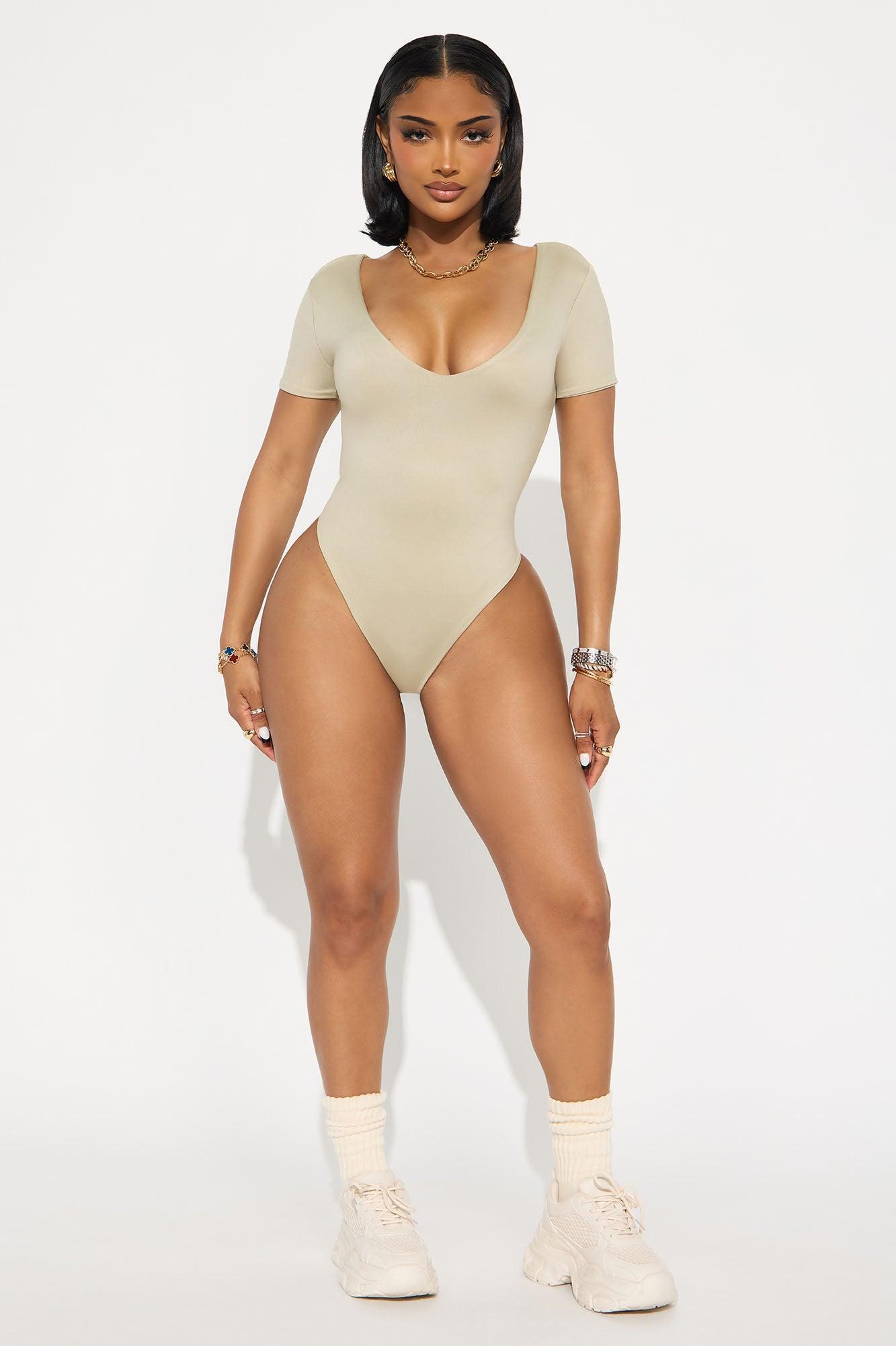 Contour Double Lined Short Sleeve High Cut Bodysuit - Stone Female Product Image