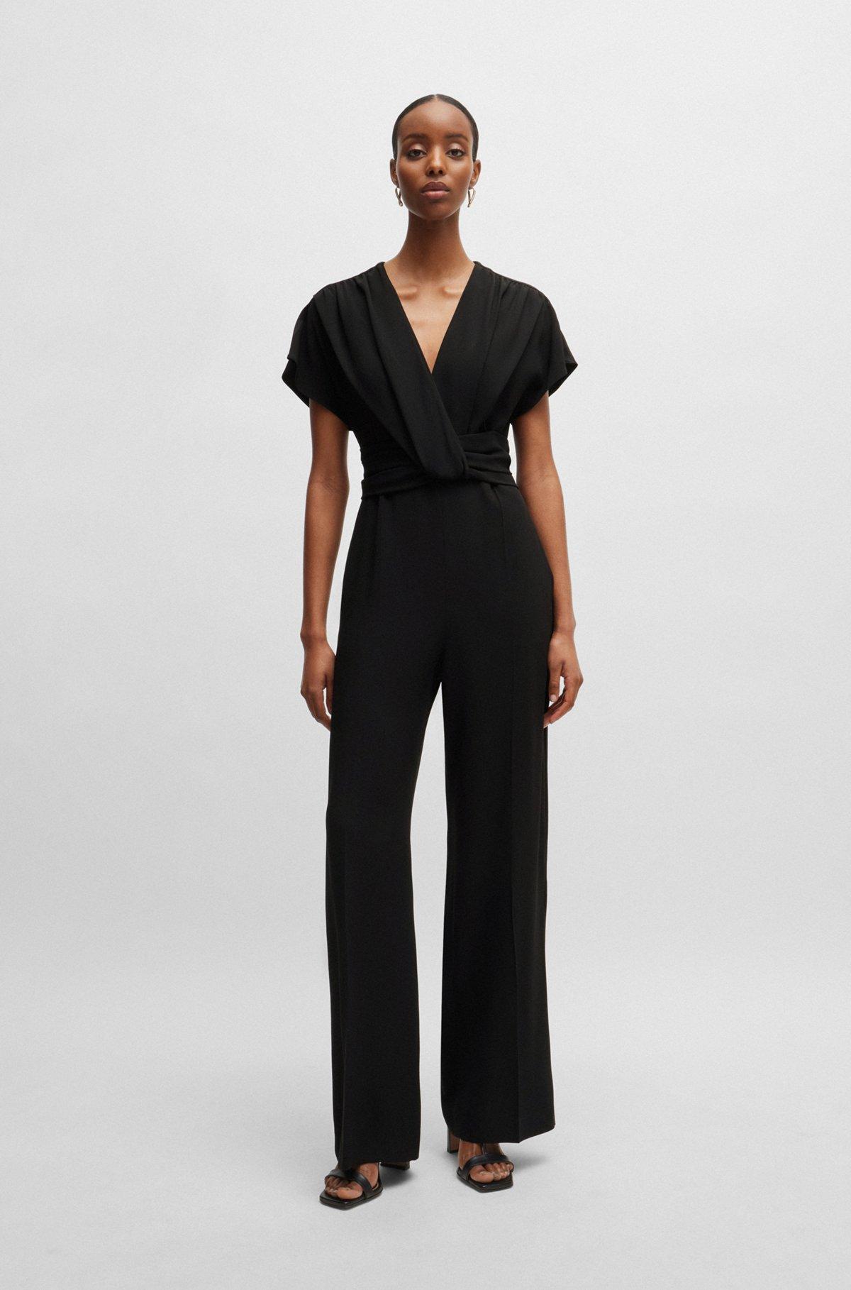 BOSS - Slim-fit jumpsuit with wrap front - Black Product Image