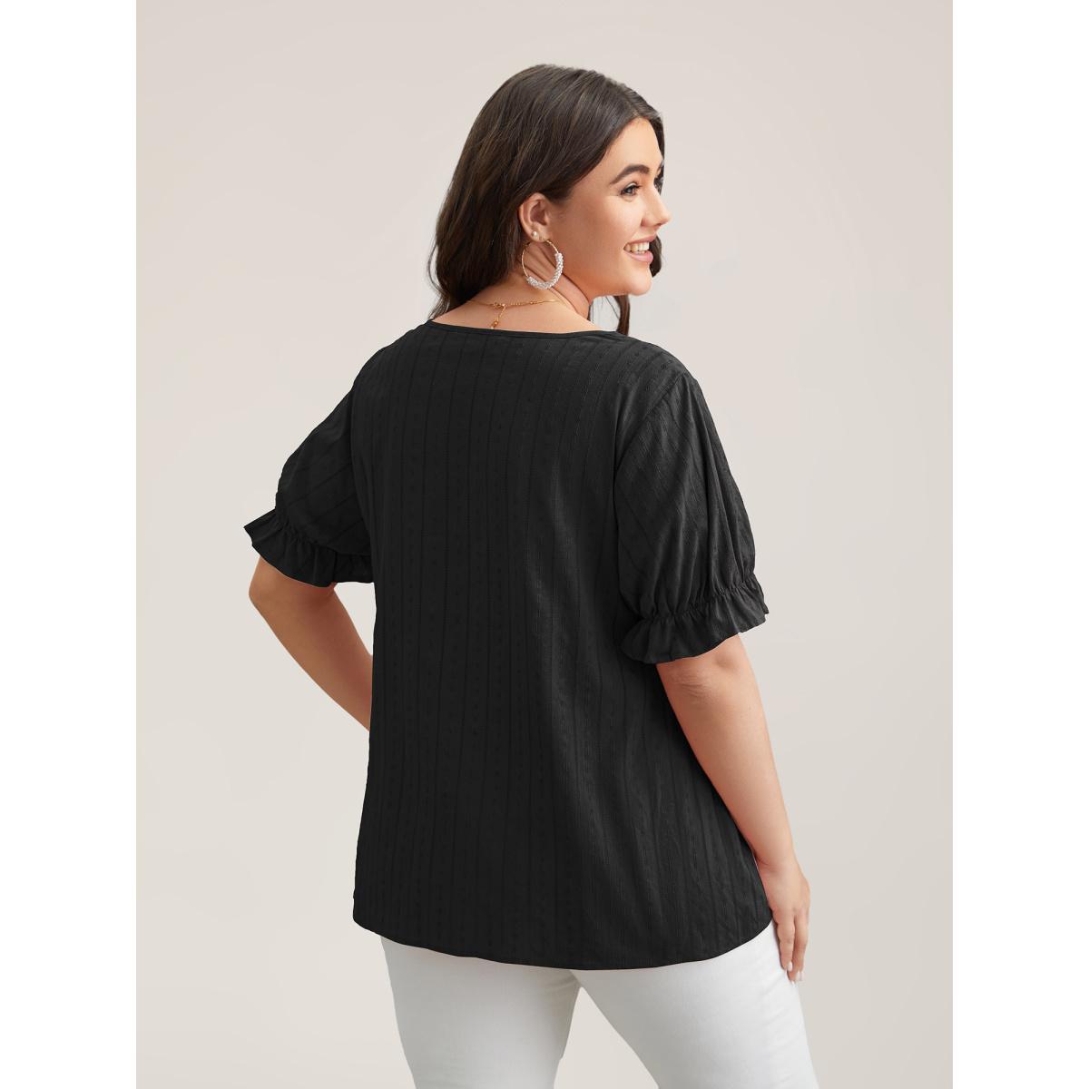 Plus Size Black Cotton Square Neck Ruffled Sleeve Shirt Women Timeless Short sleeve Square Neck Elegant Blouses BloomChic 18-20/2X Product Image