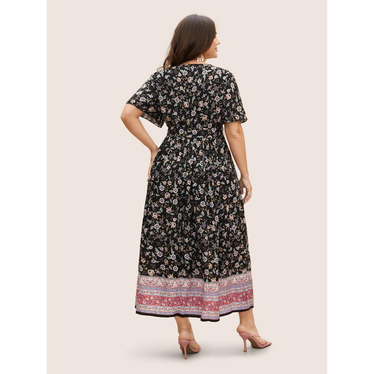 Plus Size Bandana Surplice Neck Pocket Belted Flutter Hem Maxi Dress Midnight Women Resort Non V-neck Short sleeve Curvy Long Dress BloomChic 18-20/2X Product Image