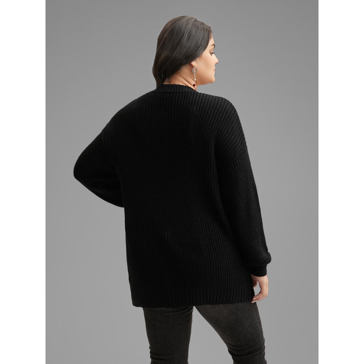 Plus Size Snowflakes Embroidered Open Cardigan Black Women Casual Loose Long Sleeve Everyday Cardigans BloomChic 12/L Product Image