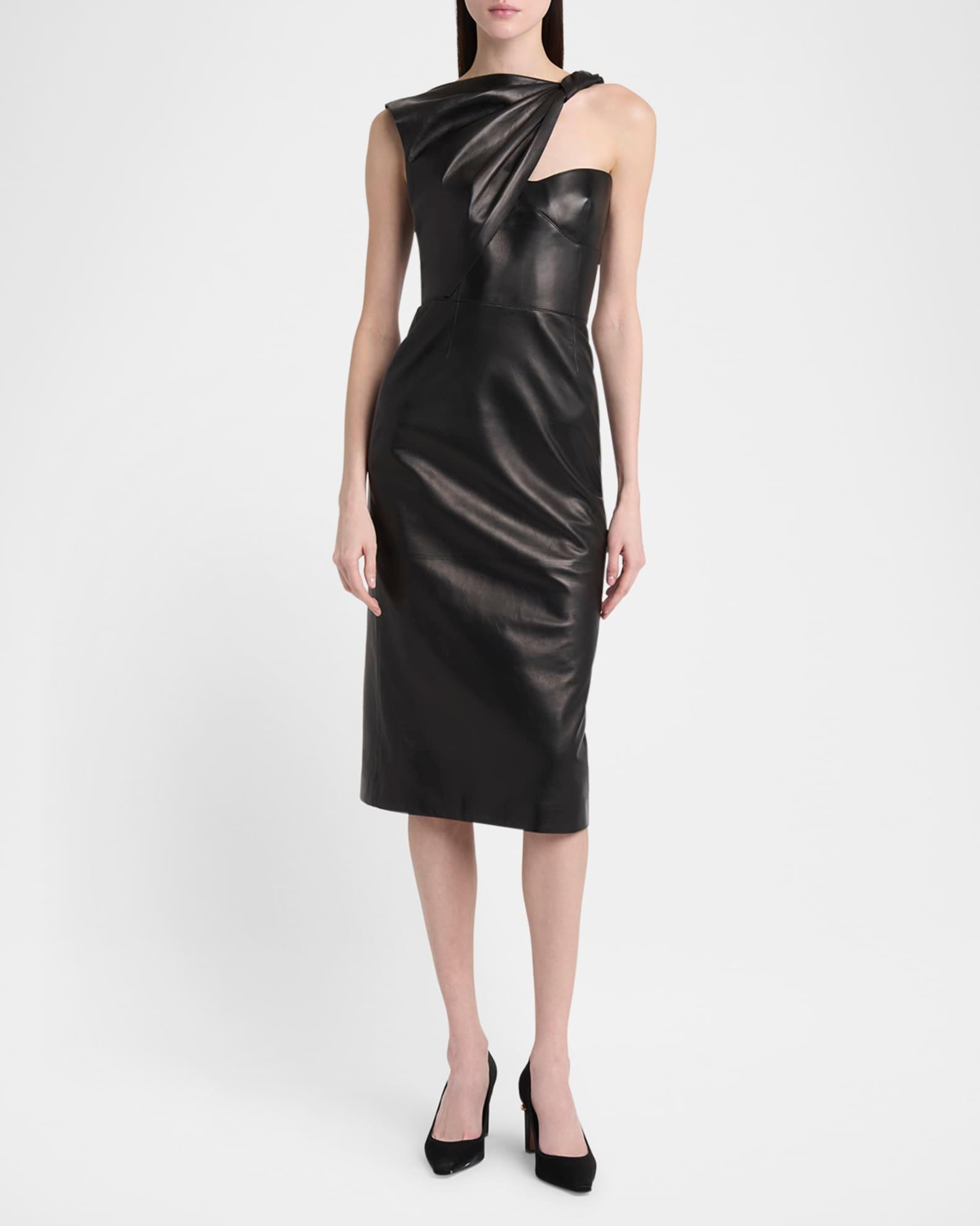 Twisted Bustier Leather Midi Pencil Dress Product Image