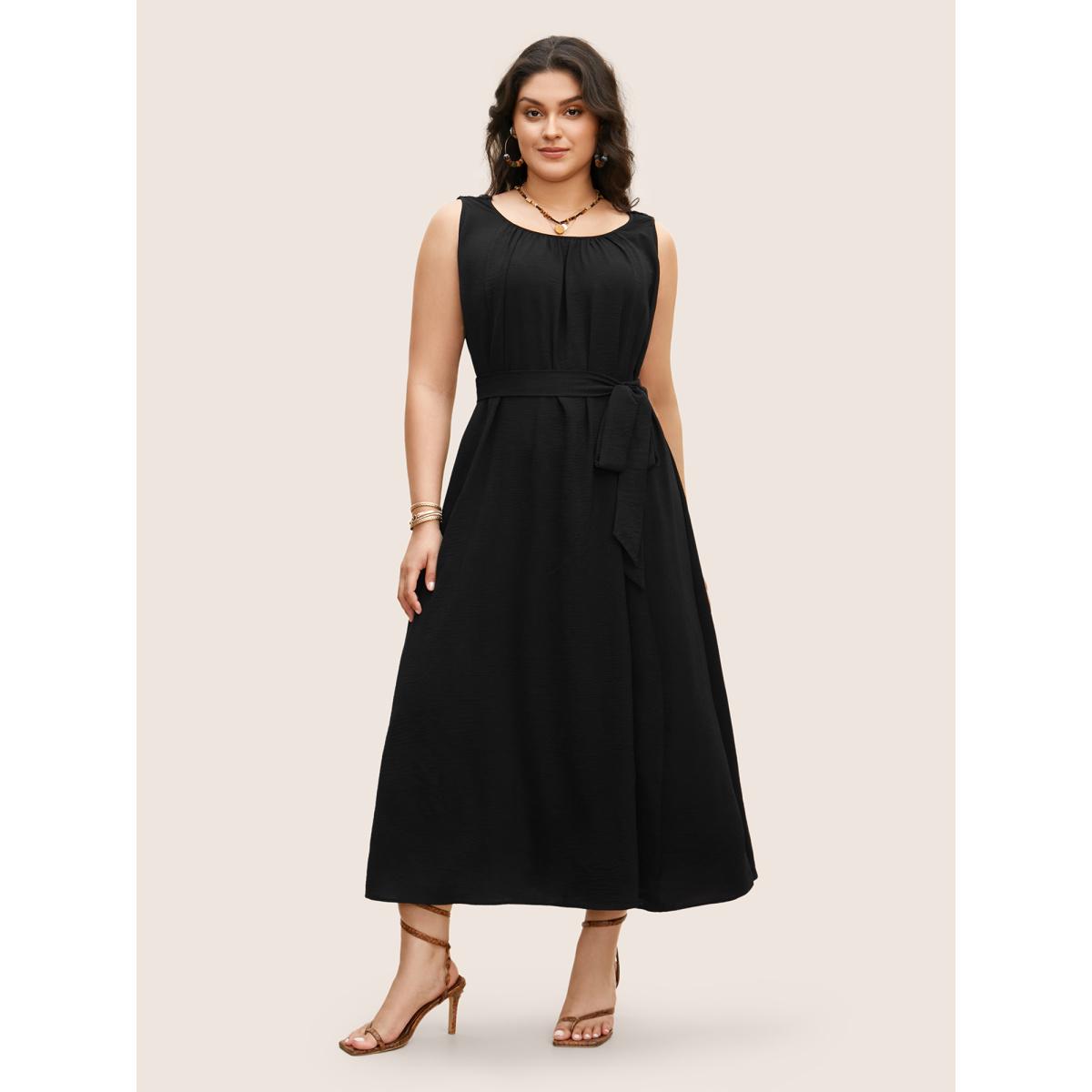 Plus Size Solid Crocheted Backless Sleeveless Midi Dress Black Women Resort Woven ribbon&lace trim Round Neck Sleeveless Curvy BloomChic 30/6X Product Image