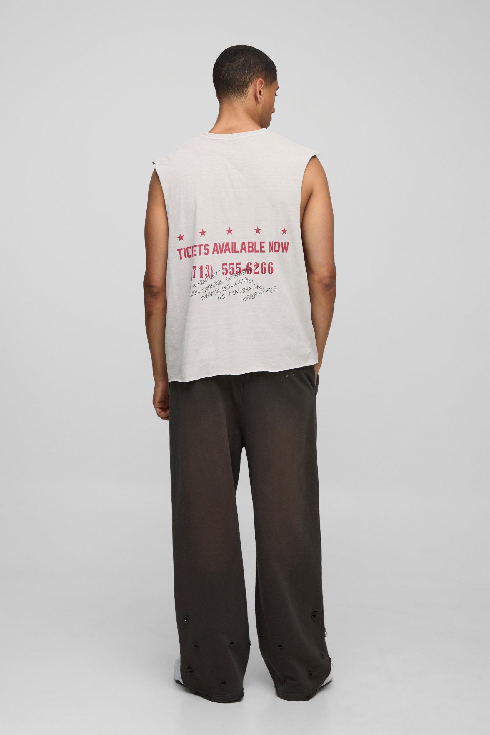 Stone Oversized Boxy Western Tour Graphic Washed Tank | boohooMAN USA Product Image