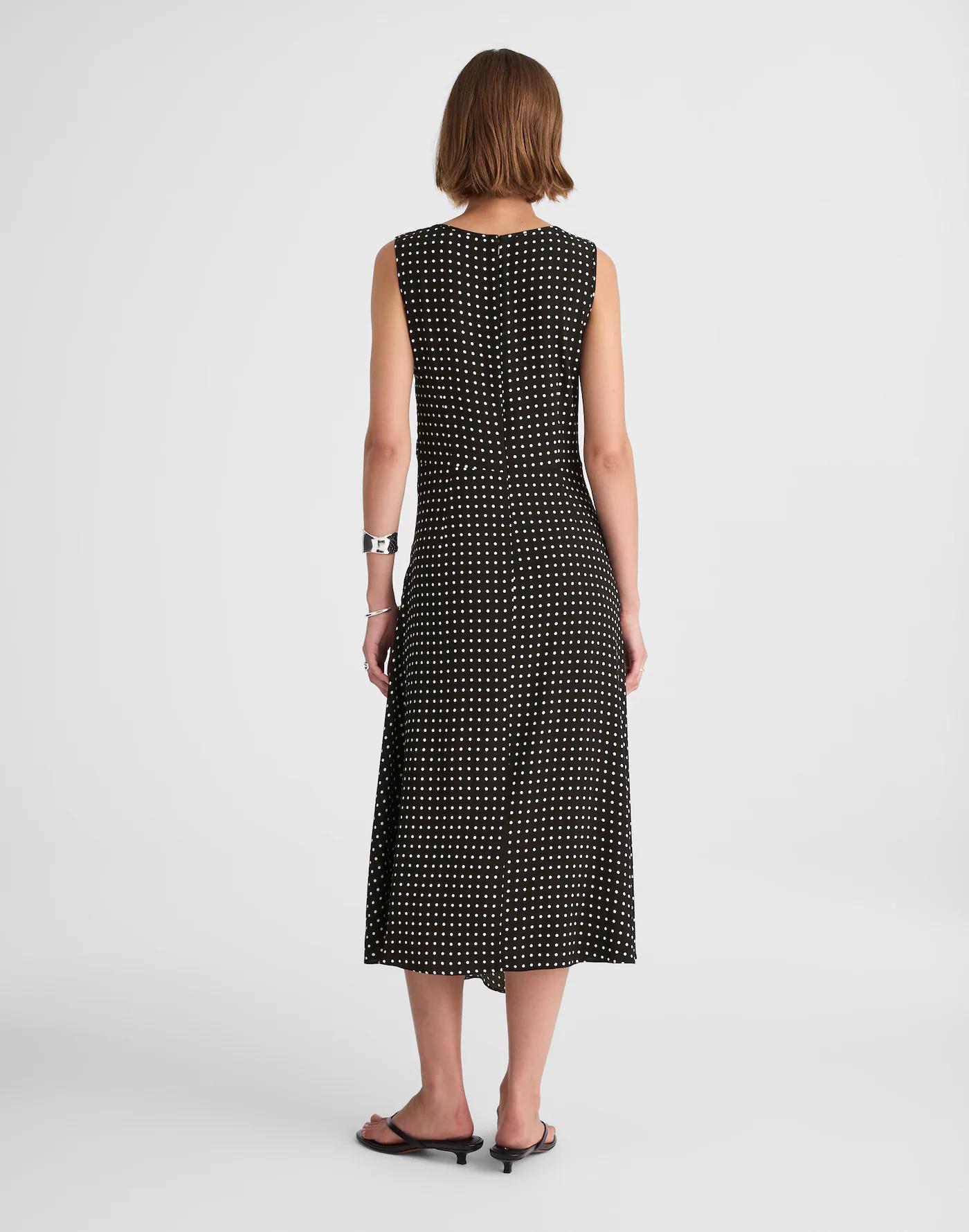 Asymmetrical Ruched Midi Dress in Dot Product Image