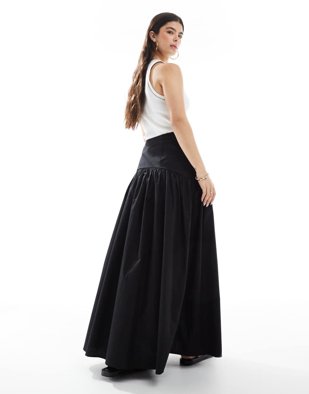 ASOS DESIGN drop waist maxi skirt in black Product Image