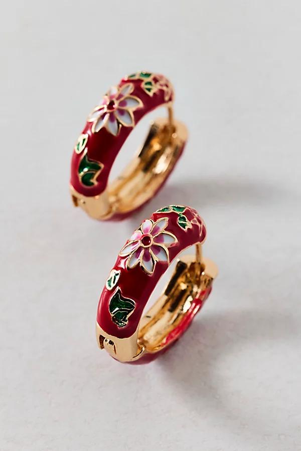 Floral Enameled Metal Hoop Earring Womens at Urban Outfitters Product Image