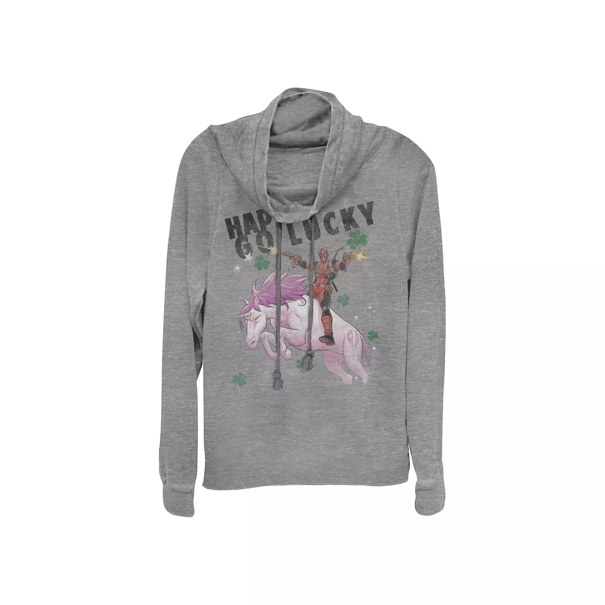 Women's Marvel Deadpool Happy Go Lucky Cowlneck Graphic Lightweight Long Sleeve,  Product Image