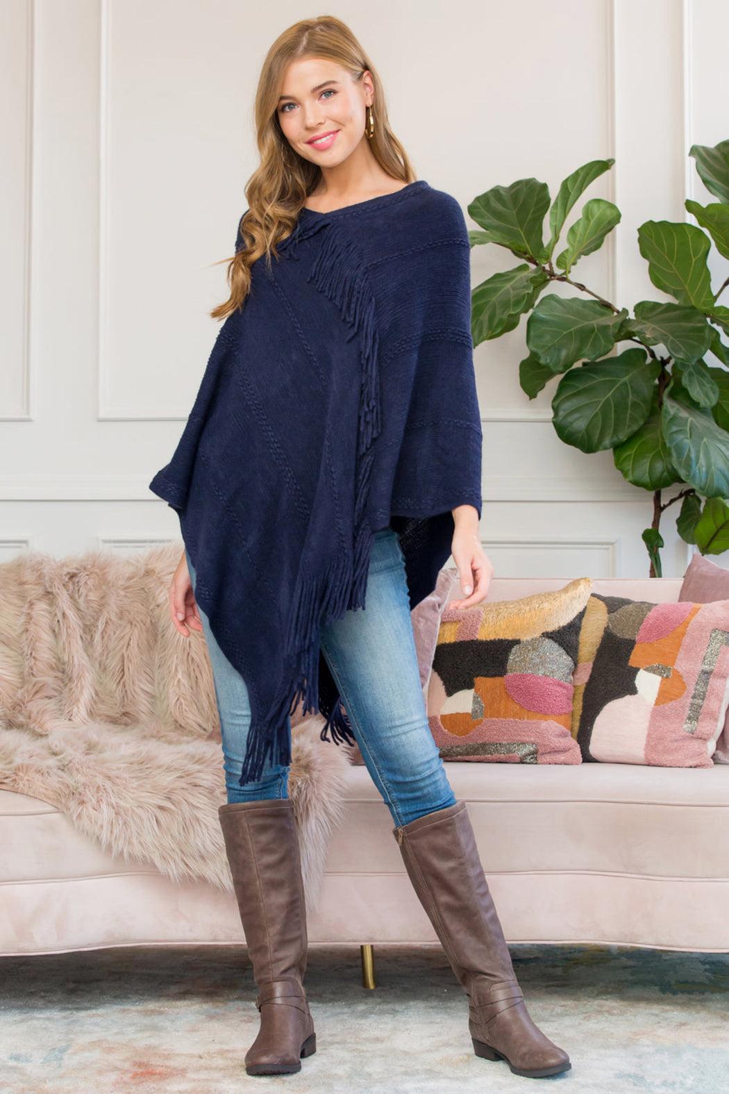 Asymmetric Fringe Poncho Product Image