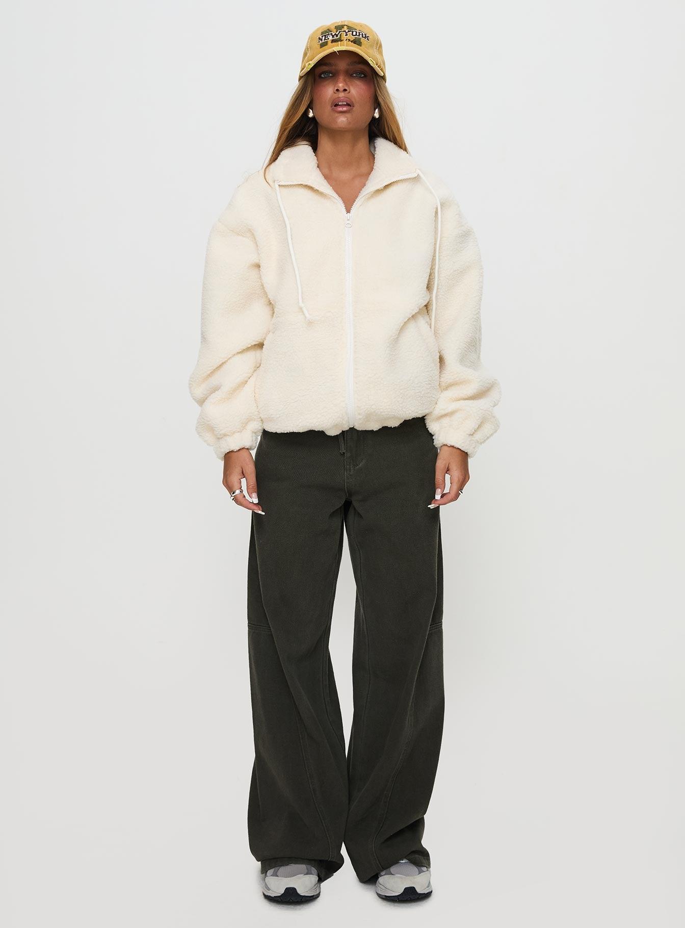 Say My Name Polar Fleece Zip Up Jacket Cream Product Image