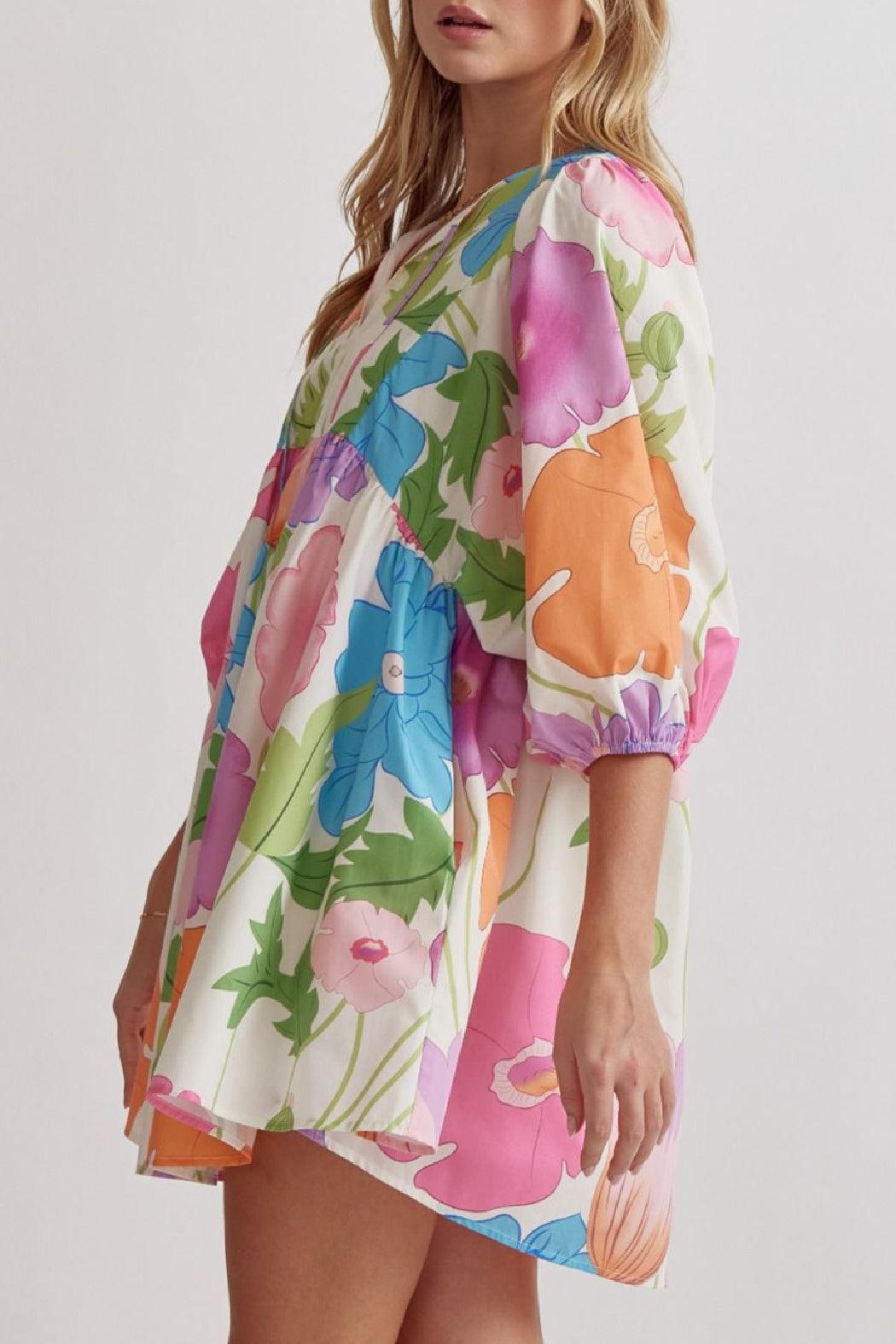 Half Sleeve Floral Dress Product Image