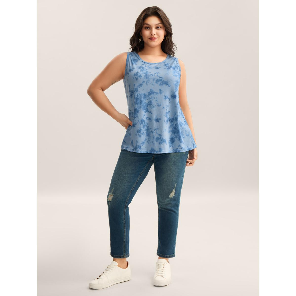 Plus Size Color Fusion Round Neck Tank Top Women Stone Non Round Neck Everyday-Casual Tank Tops Camis BloomChic 22-24/3X Product Image