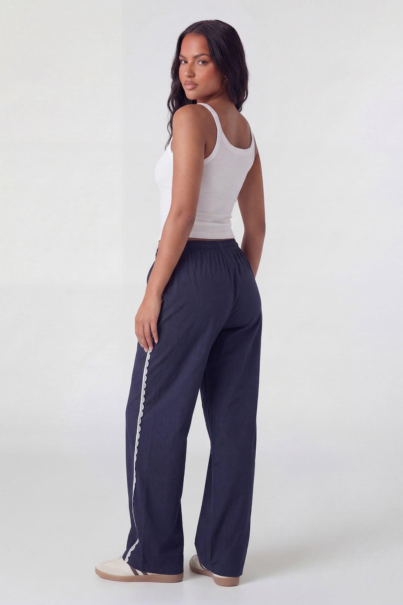 Nylon Lace Trim Wide Leg Pant Female Product Image