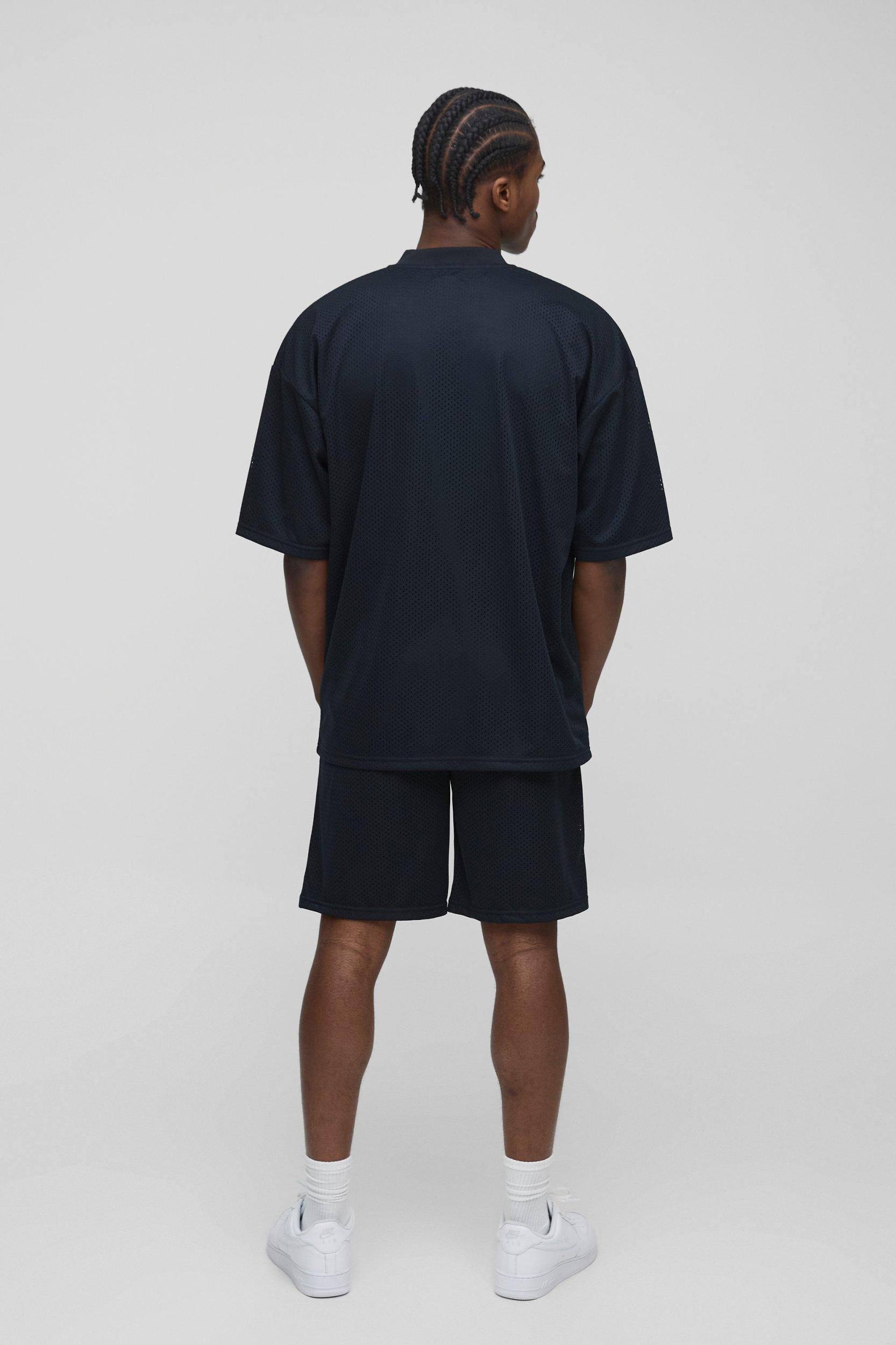 Oversized Mesh V Neck Sports Top & Short Set | boohooMAN USA Product Image