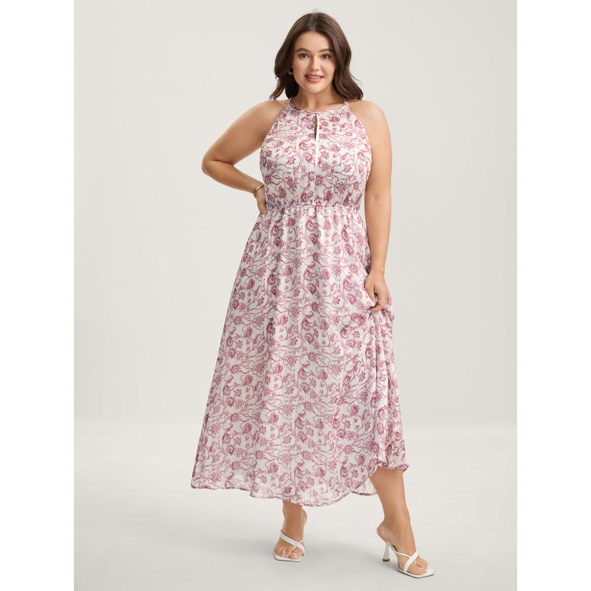 Plus Size Sweet Florals Halter Neck Midi Dress Multicolor Women Round Neck Sleeveless Curvy BloomChic 18-20/2X Product Image