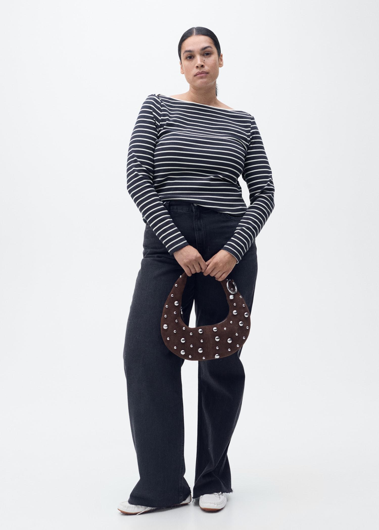 Striped boat-neck t-shirt - Women | MANGO USA Product Image