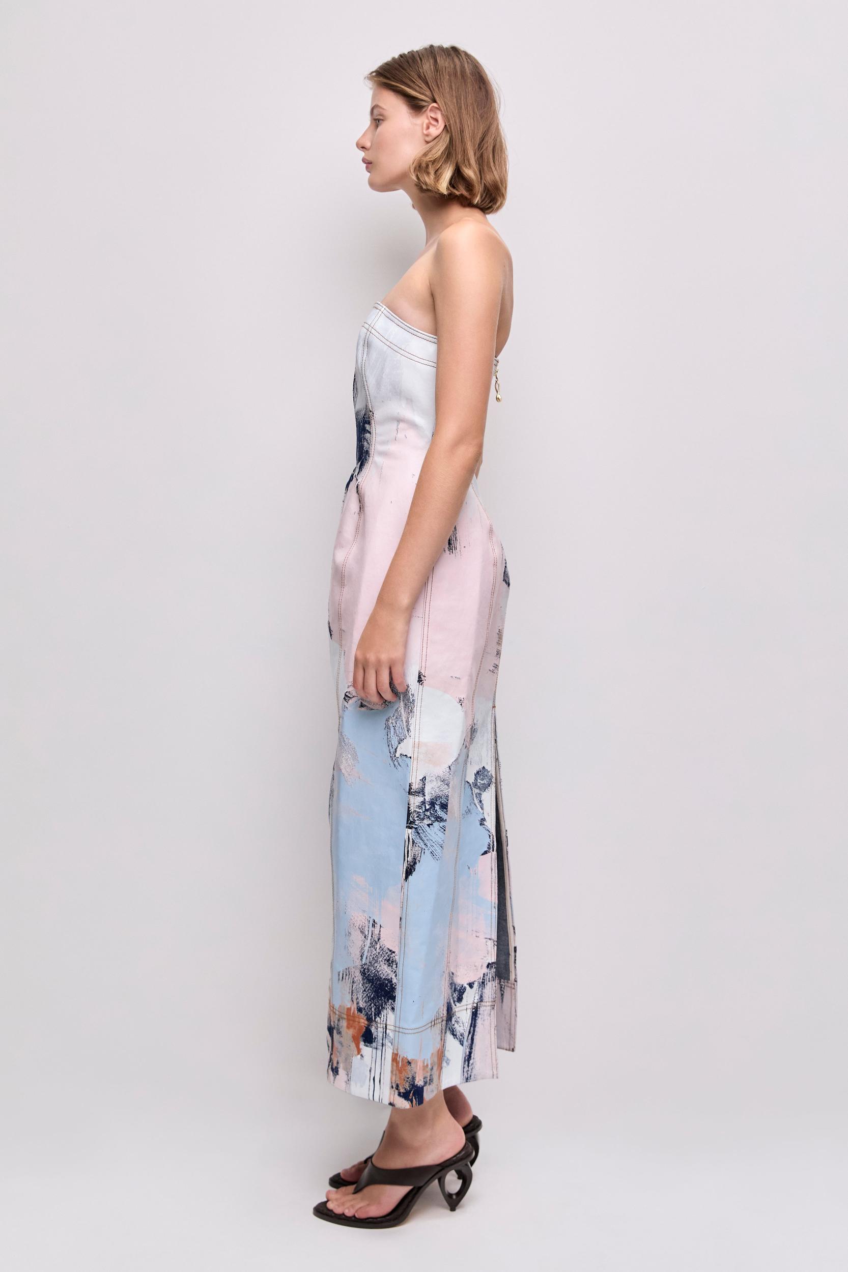 Lettera Denim Midi Dress-BRUSH STROKE / 4 Product Image