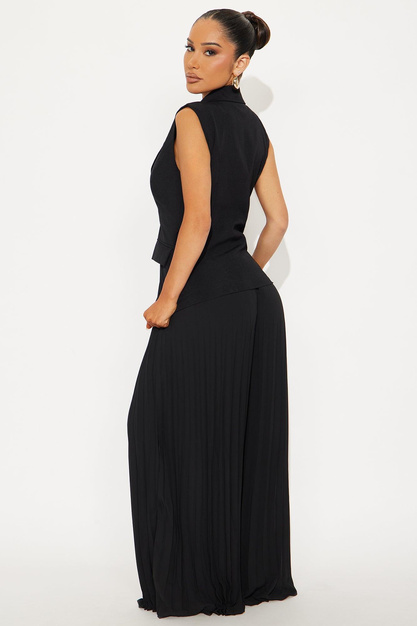 Veronica Belted Vest Pleated Pant Set - Black Female Product Image