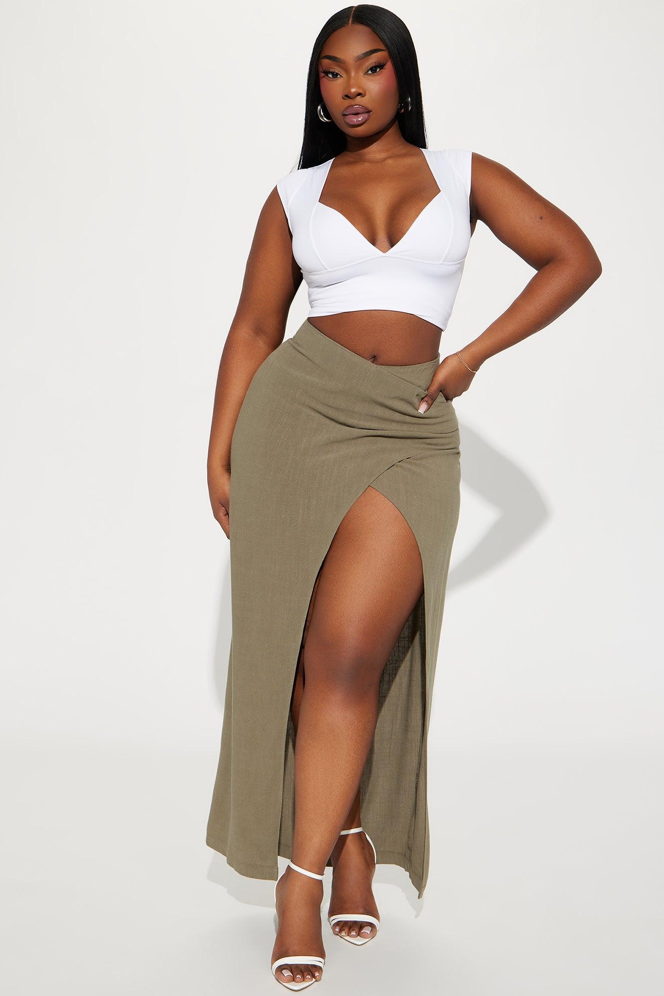 Dezi Linen Slit Maxi Skirt - Olive Product Image