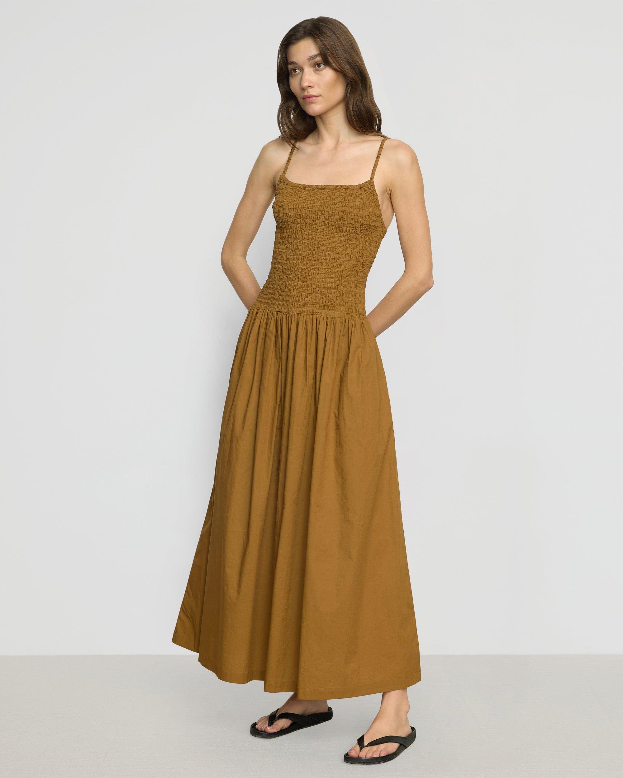 Venus Smocked Organic Cotton Midi Dress Product Image