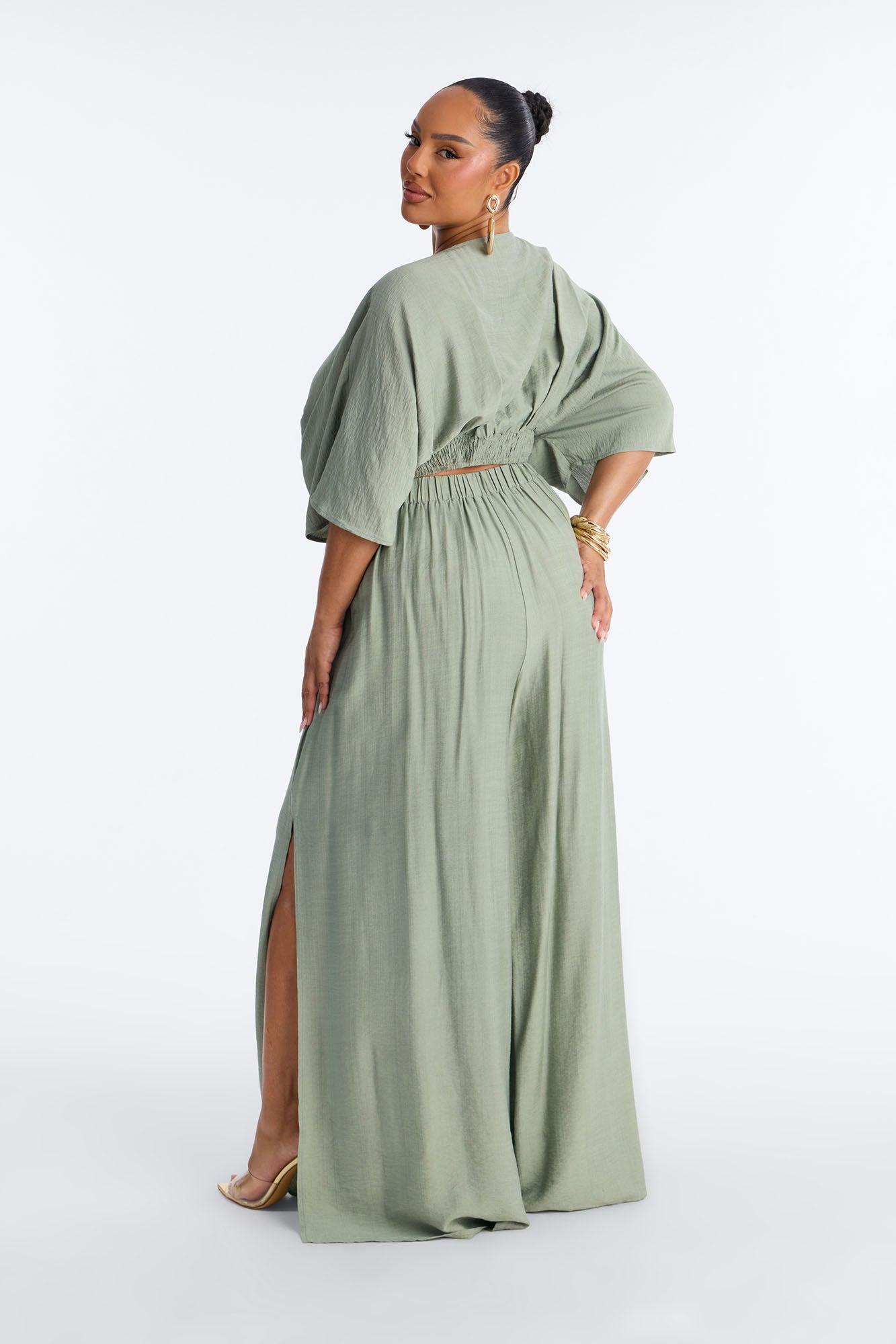 Not So Complicated Linen Pant Set - Sage Female Product Image