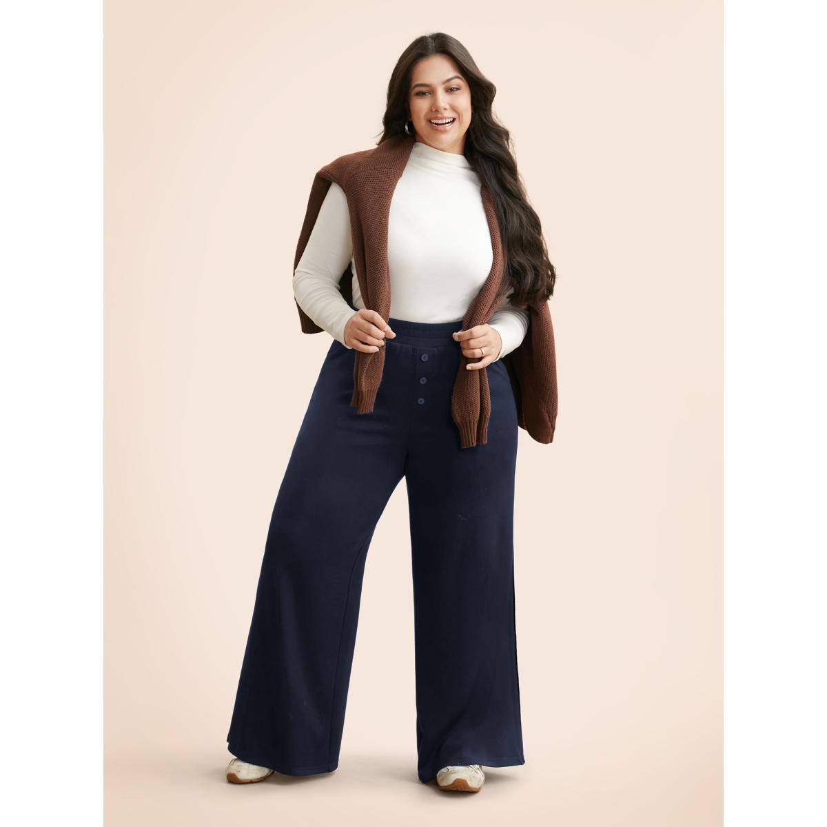 Plus Size Supersoft Wide-Leg Pants Women Indigo Casual Wide Leg Mid Rise Everyday Pants BloomChic 28/5X Product Image