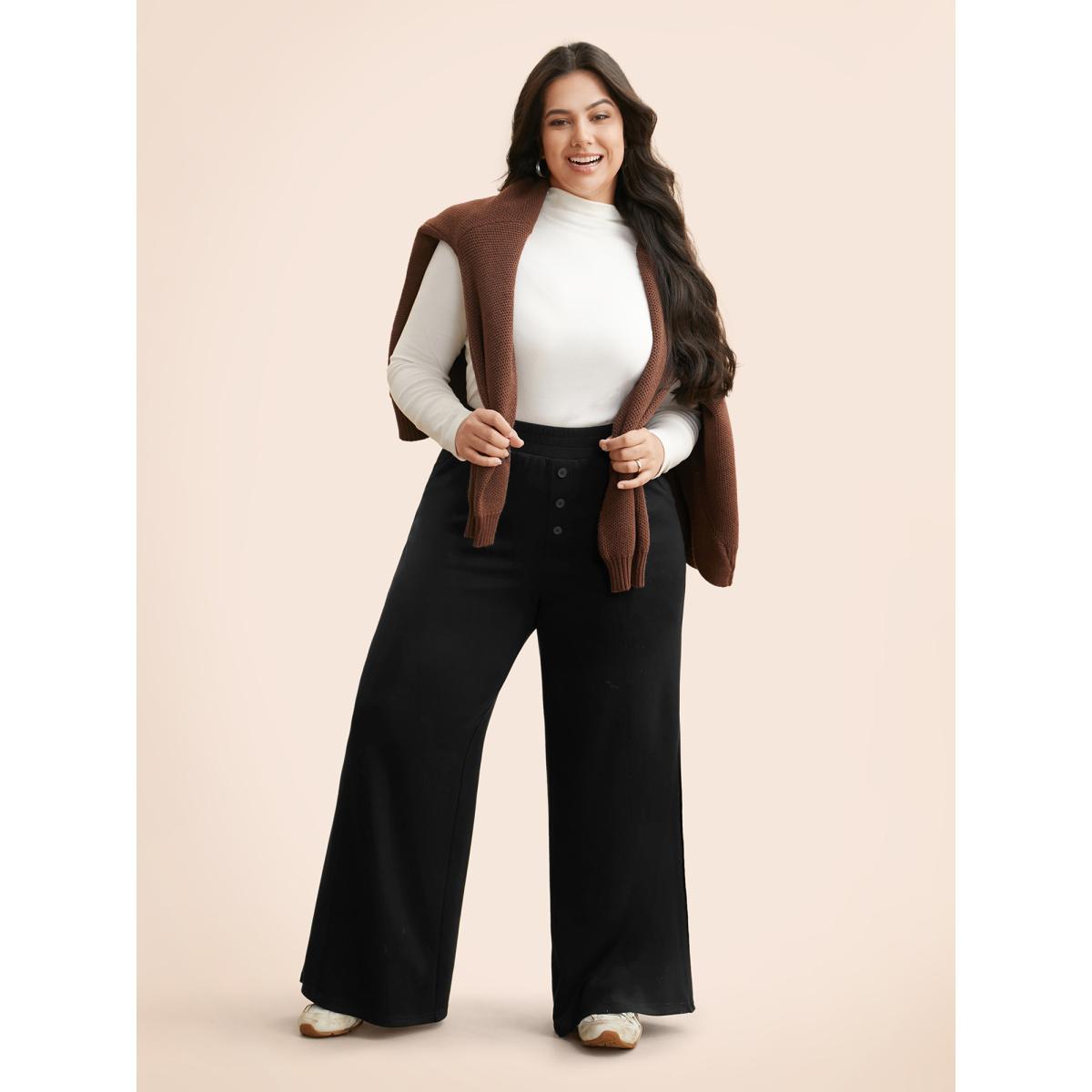 Plus Size Supersoft Wide-Leg Pants Women Indigo Casual Wide Leg Mid Rise Everyday Pants BloomChic 28/5X Product Image