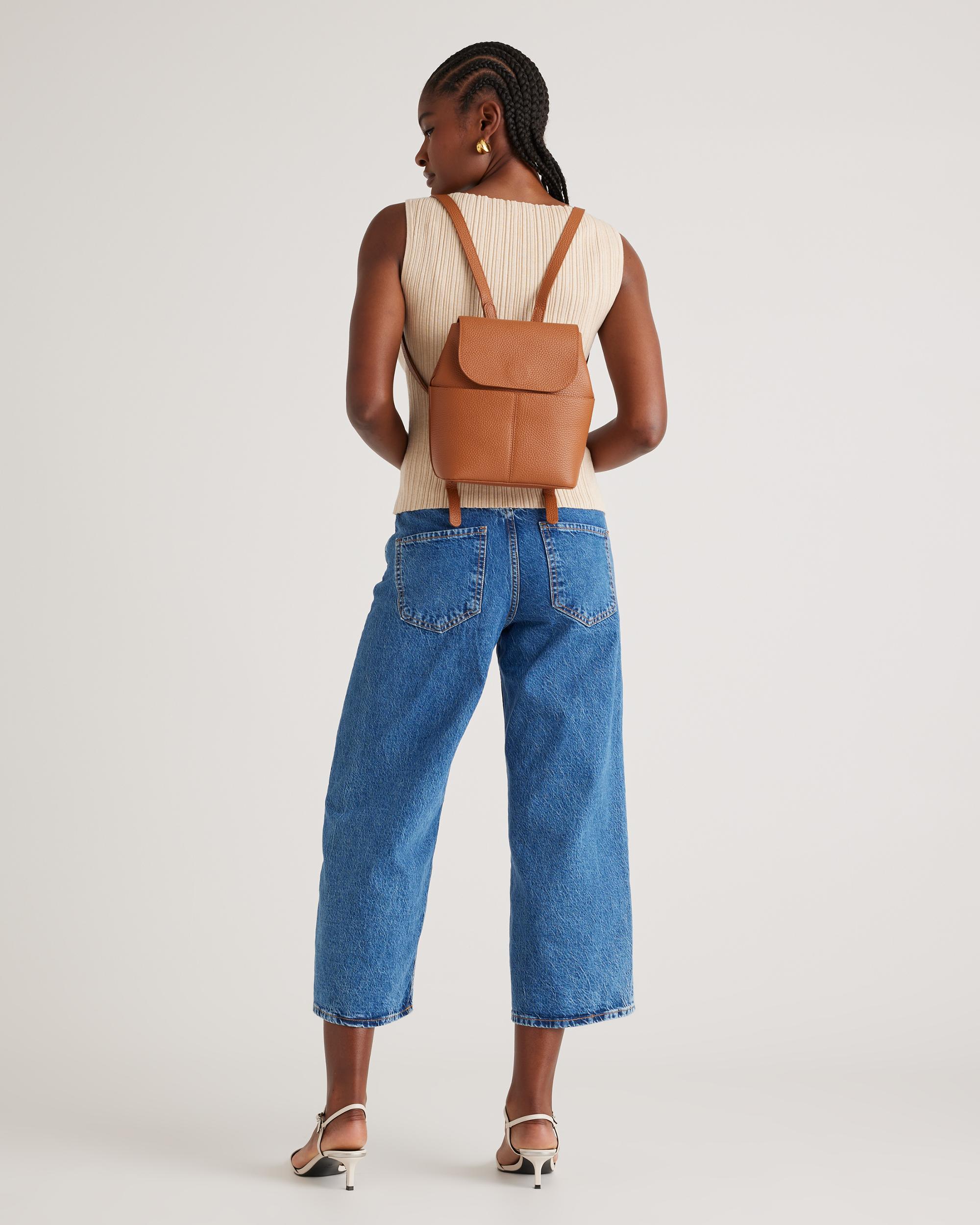 Quince | Women's Italian Leather Small Backpack in Cognac Product Image